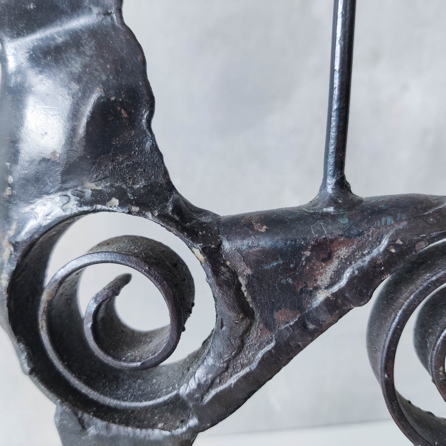 Hand forged steel vintage brutalist style welded horse candle holder