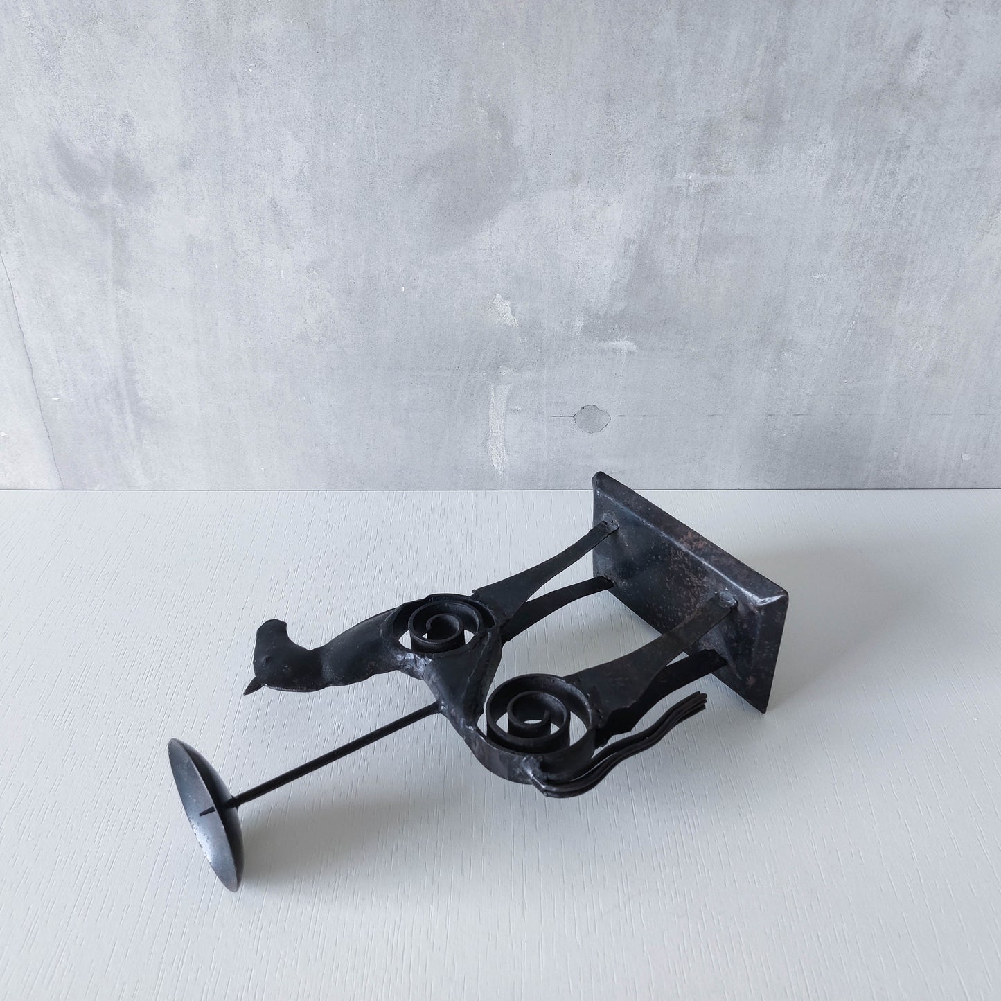 Hand forged steel vintage brutalist style welded horse candle holder