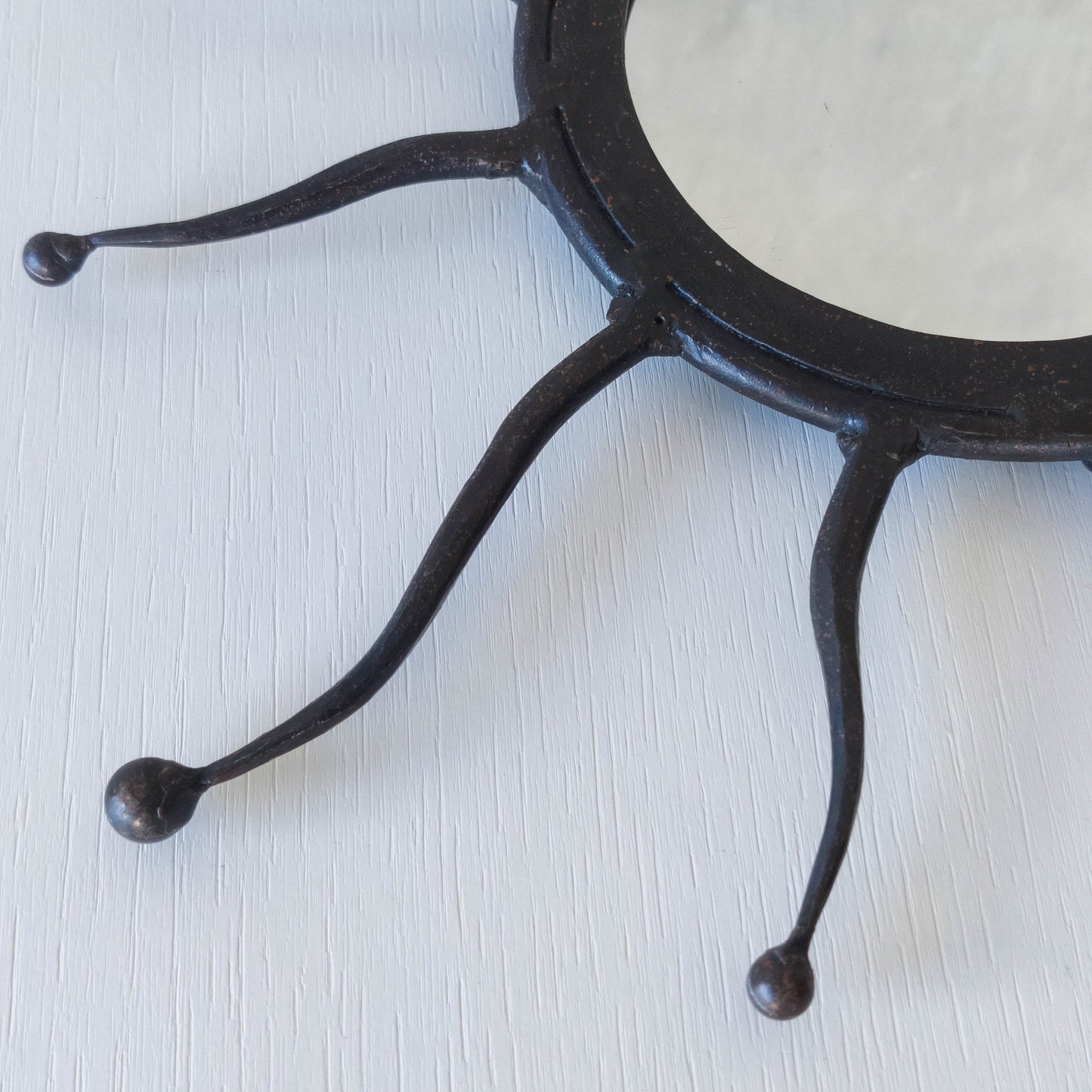 Vintage 1990s hand made artisan metal work wrought iron sun burst mirror