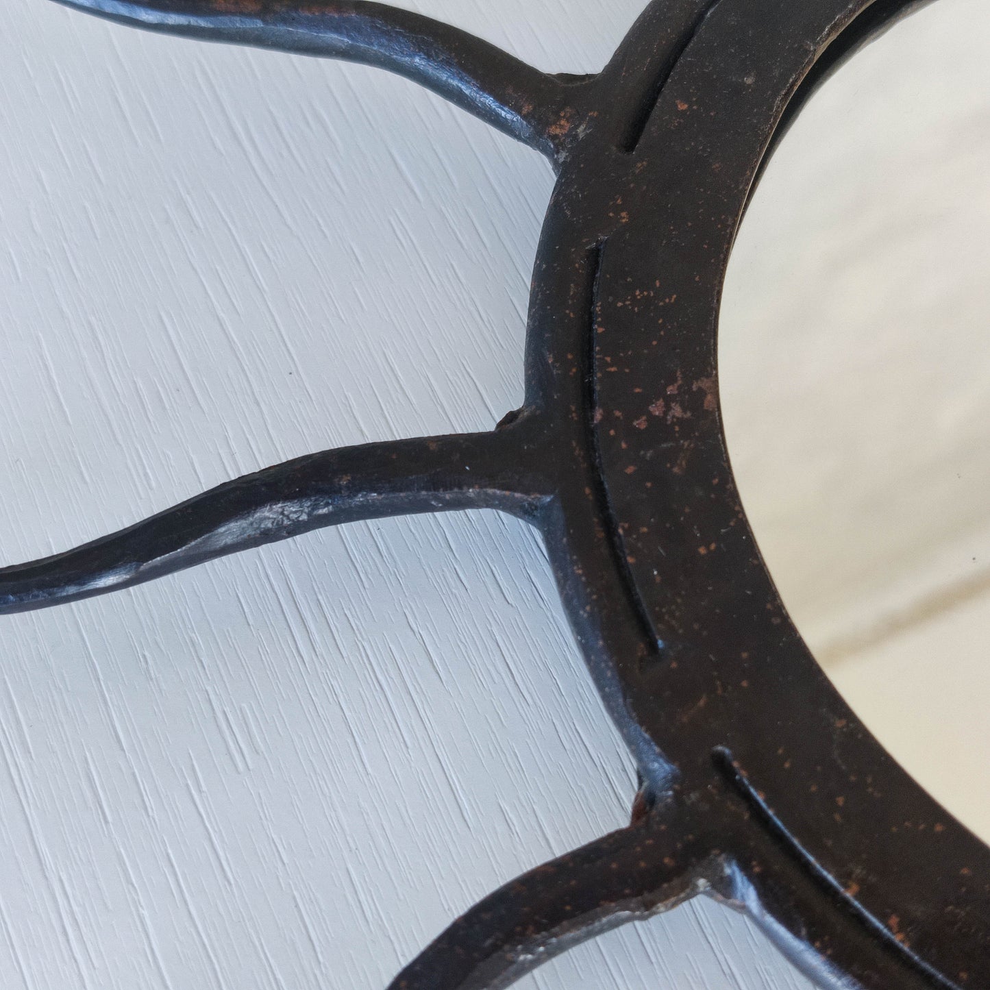 Vintage 1990s hand made artisan metal work wrought iron sun burst mirror