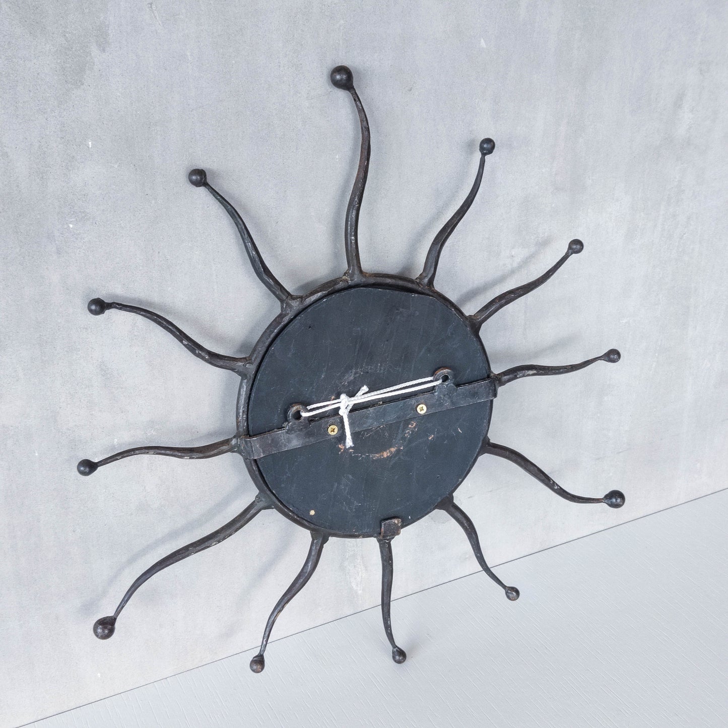 Vintage 1990s hand made artisan metal work wrought iron sun burst mirror