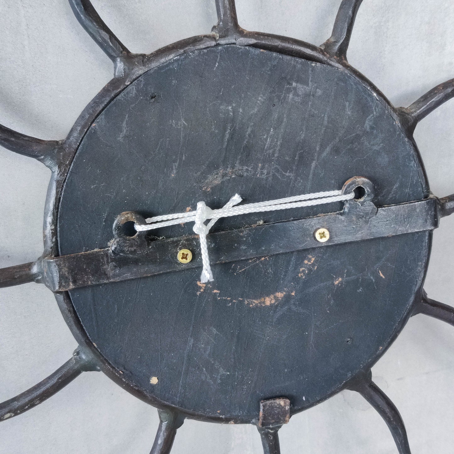 Vintage 1990s hand made artisan metal work wrought iron sun burst mirror