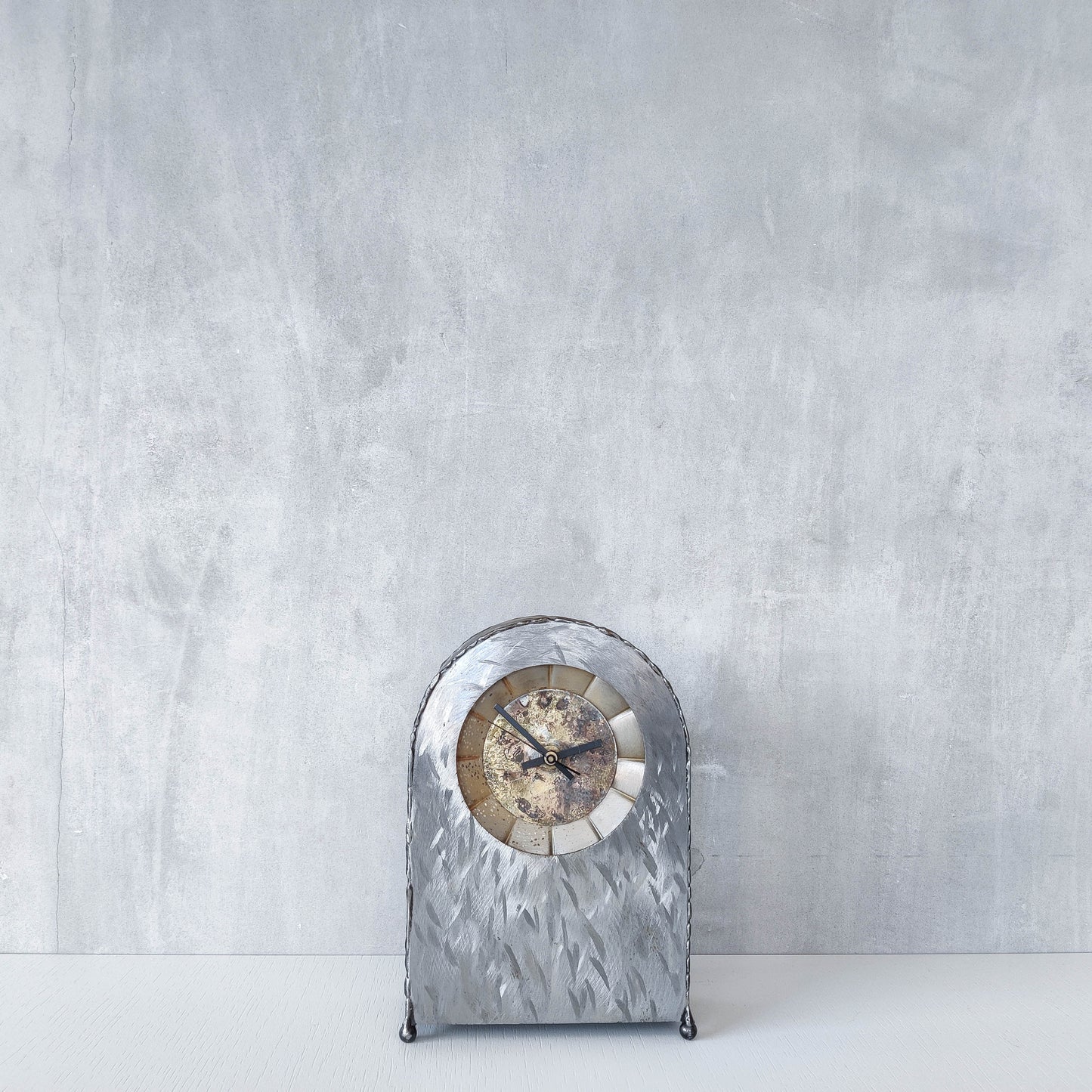 Artisan handmade metalwork sculptural welded burnished steel mantel clock