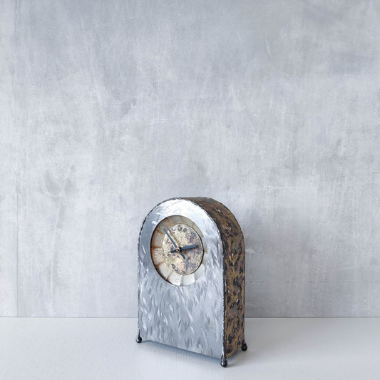 Artisan handmade metalwork sculptural welded burnished steel mantel clock