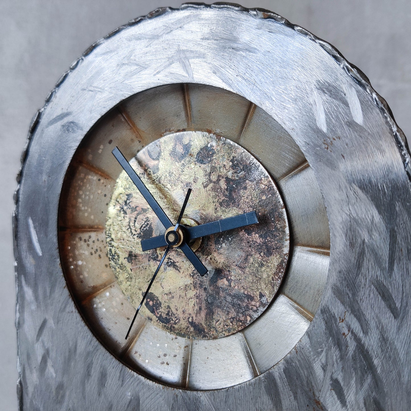 Artisan handmade metalwork sculptural welded burnished steel mantel clock