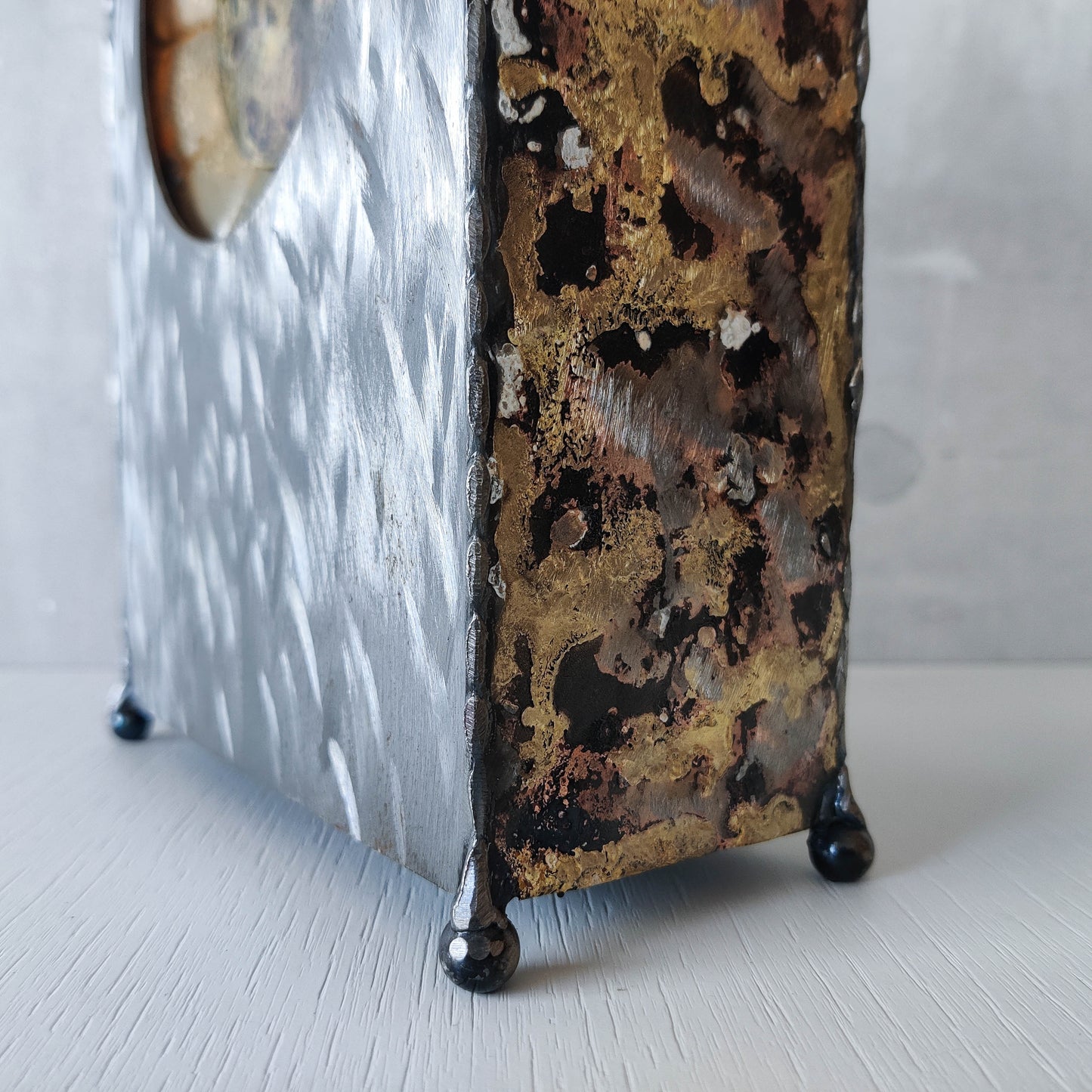 Artisan handmade metalwork sculptural welded burnished steel mantel clock