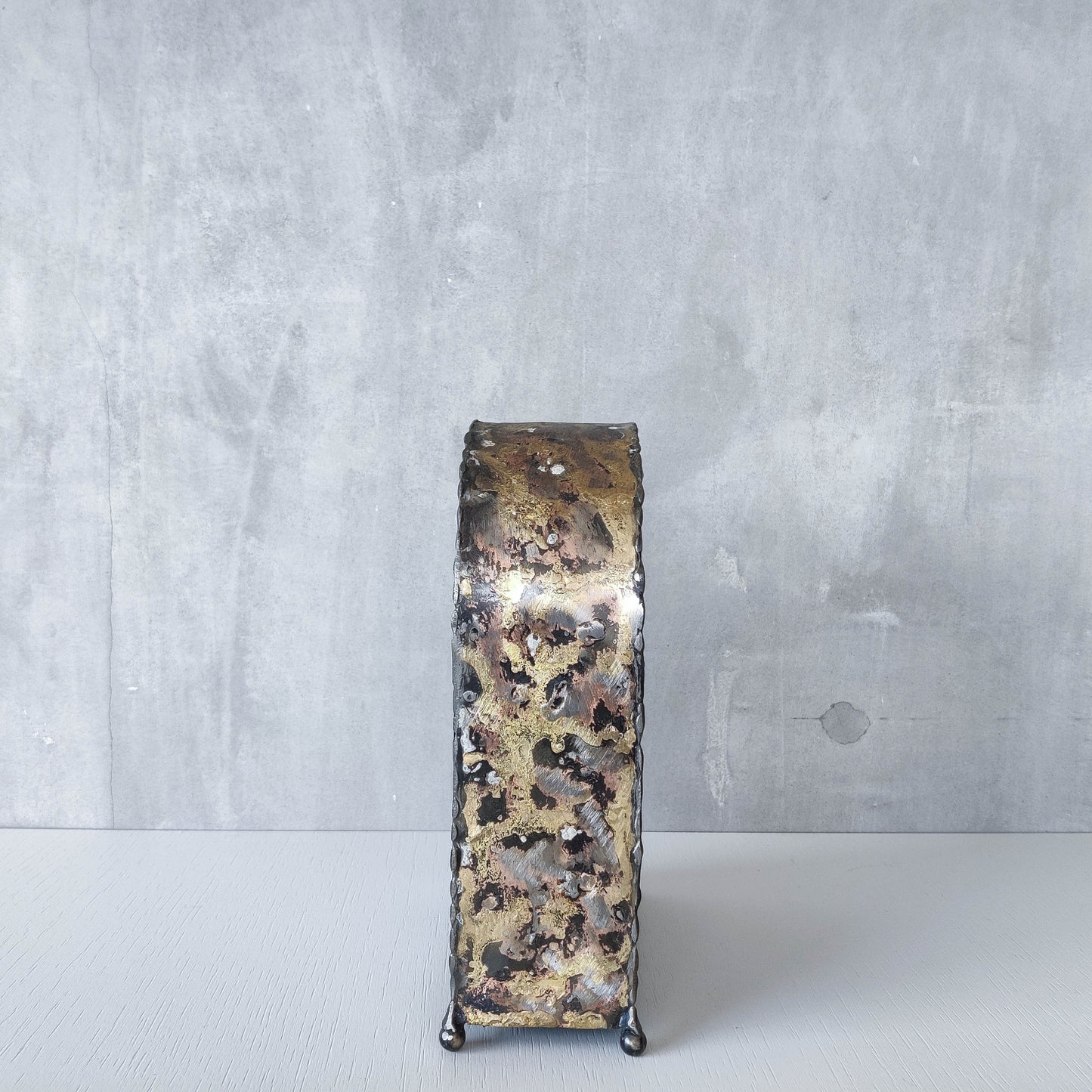 Artisan handmade metalwork sculptural welded burnished steel mantel clock