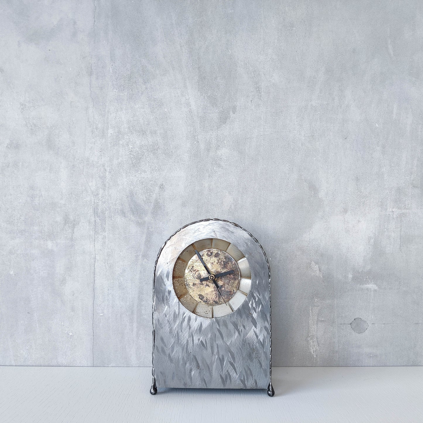 Artisan handmade metalwork sculptural welded burnished steel mantel clock