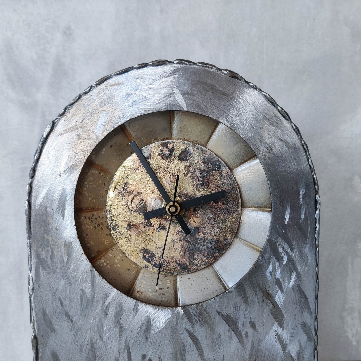 Artisan handmade metalwork sculptural welded burnished steel mantel clock