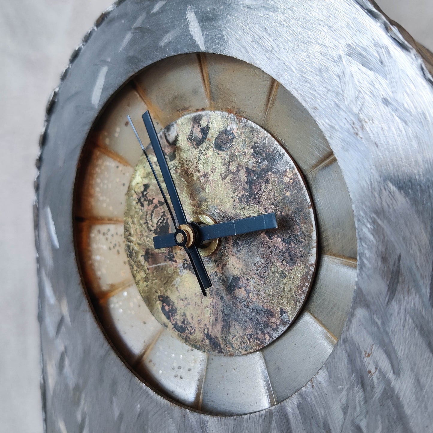 Artisan handmade metalwork sculptural welded burnished steel mantel clock