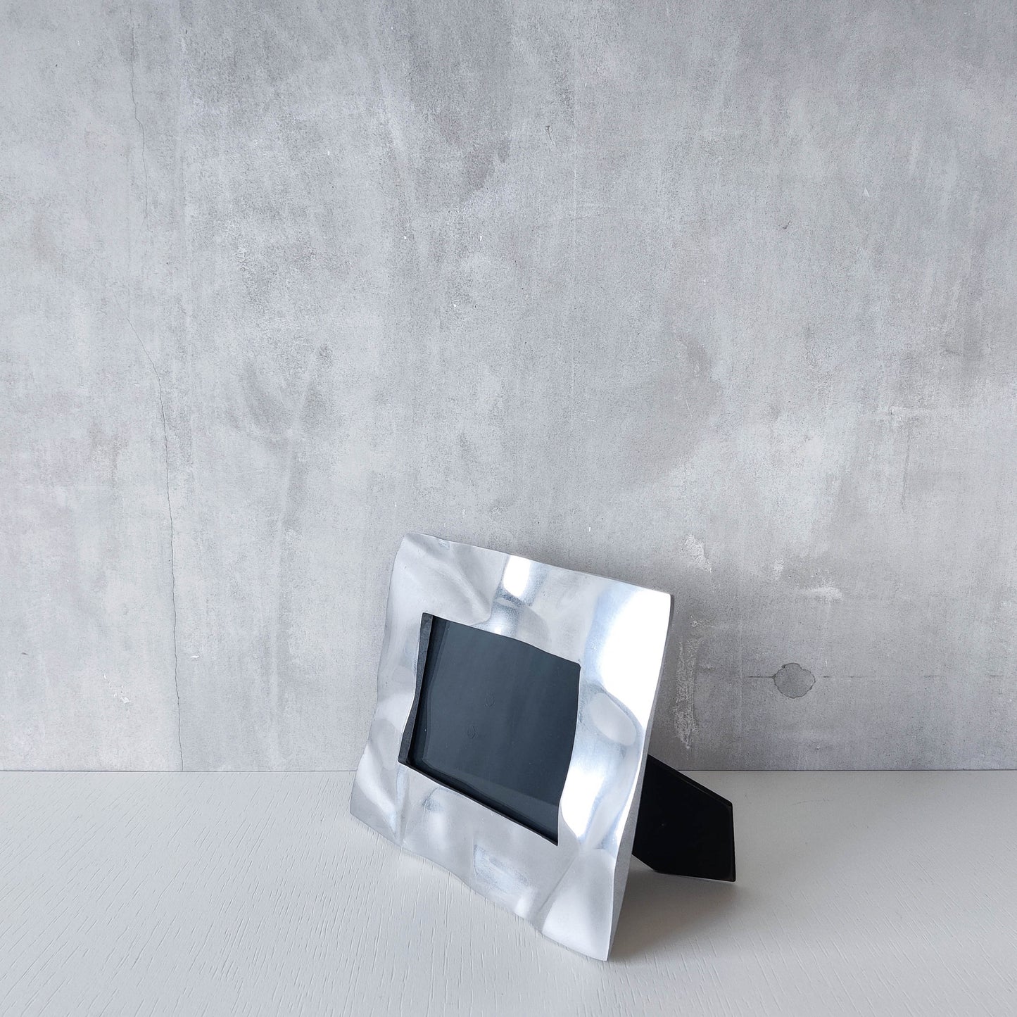 Vintage 1990s chunky cast aluminium crumpled trompe l'oeil photo frame