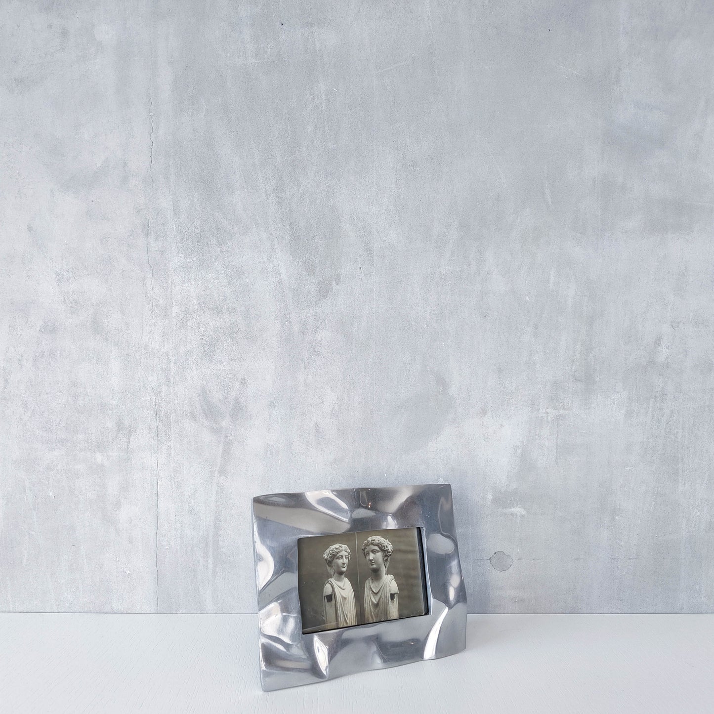 Vintage 1990s chunky cast aluminium crumpled trompe l'oeil photo frame