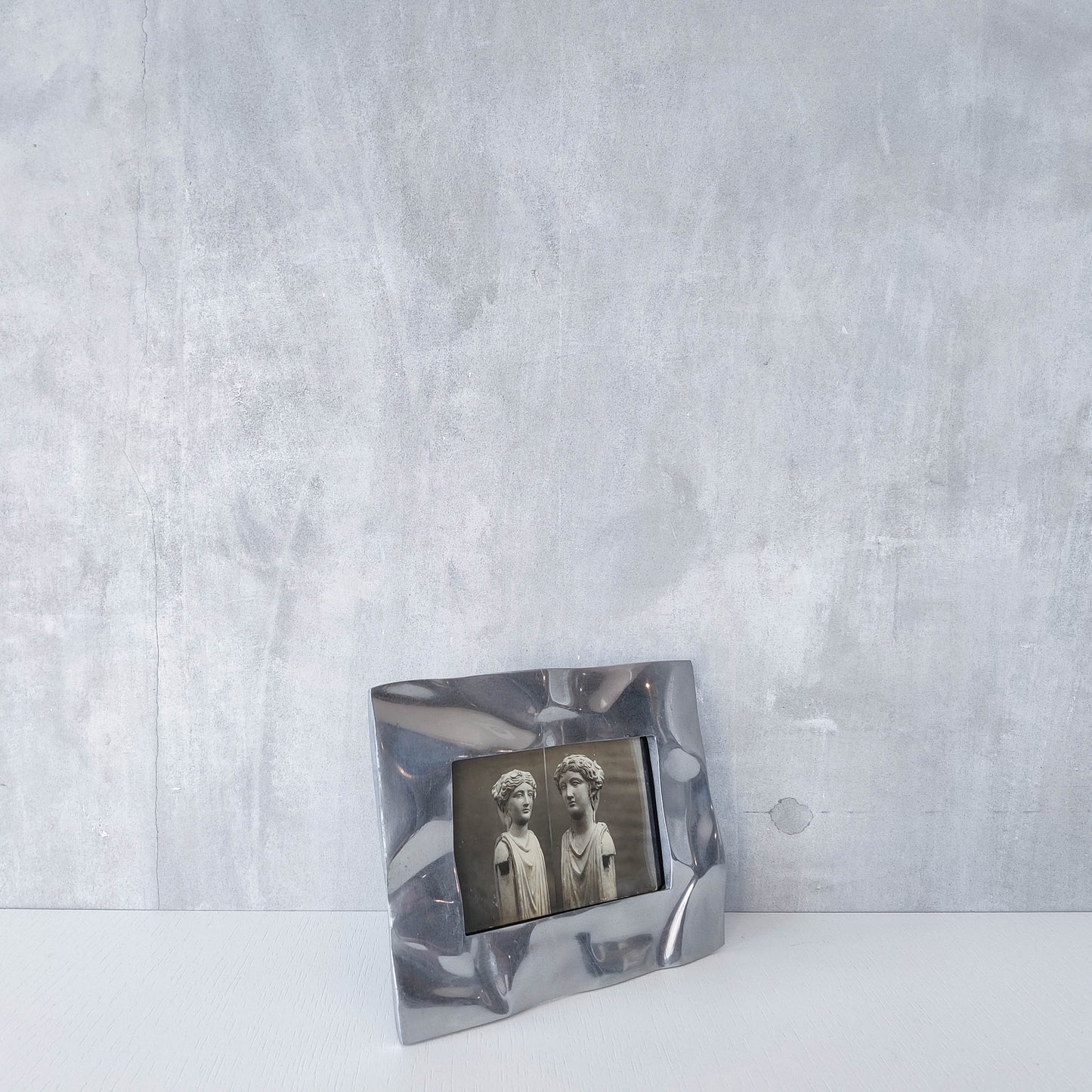 Vintage 1990s chunky cast aluminium crumpled trompe l'oeil photo frame