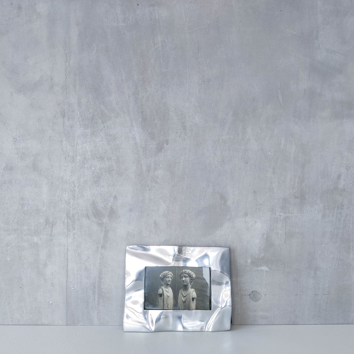 Vintage 1990s chunky cast aluminium crumpled trompe l'oeil photo frame