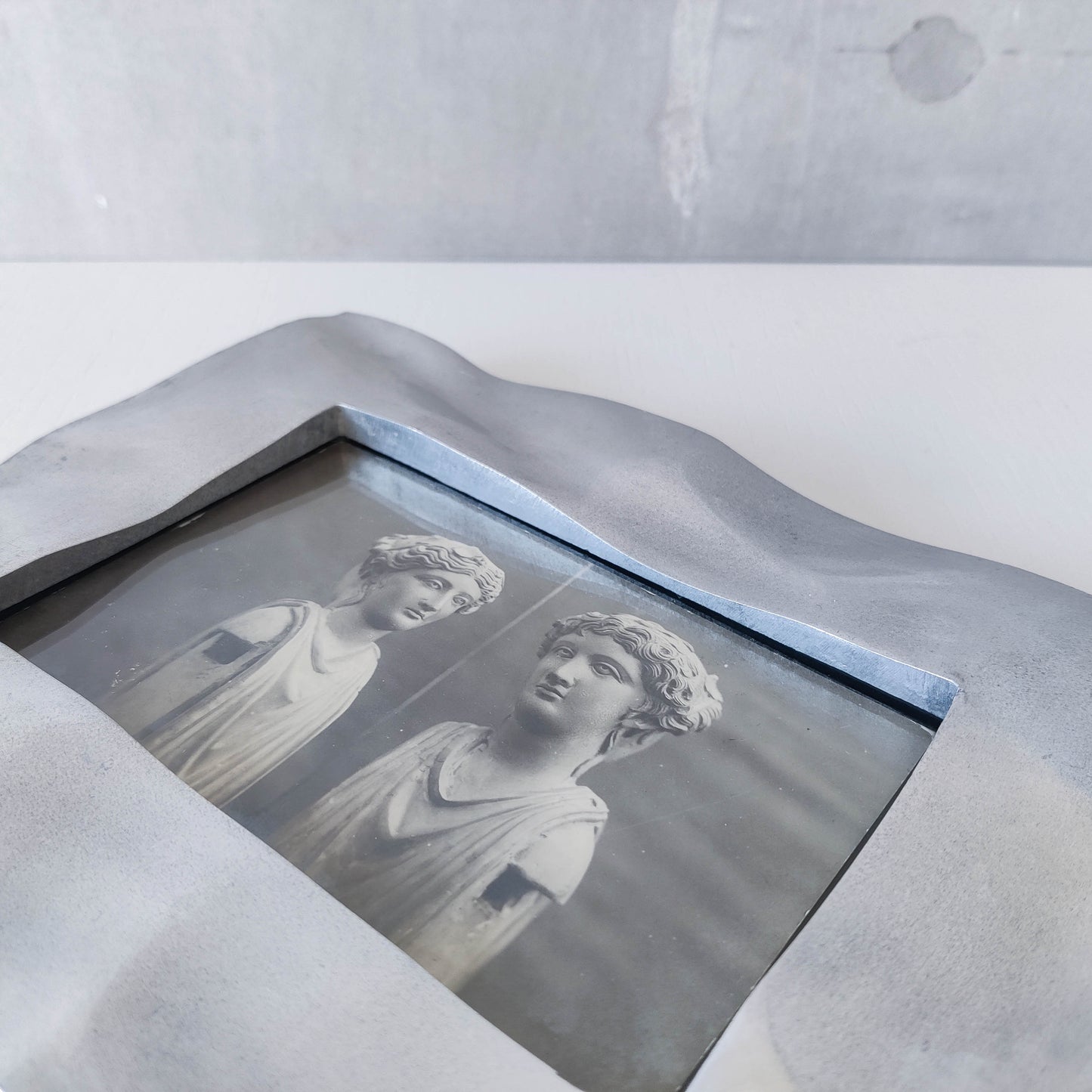 Vintage 1990s chunky cast aluminium crumpled trompe l'oeil photo frame