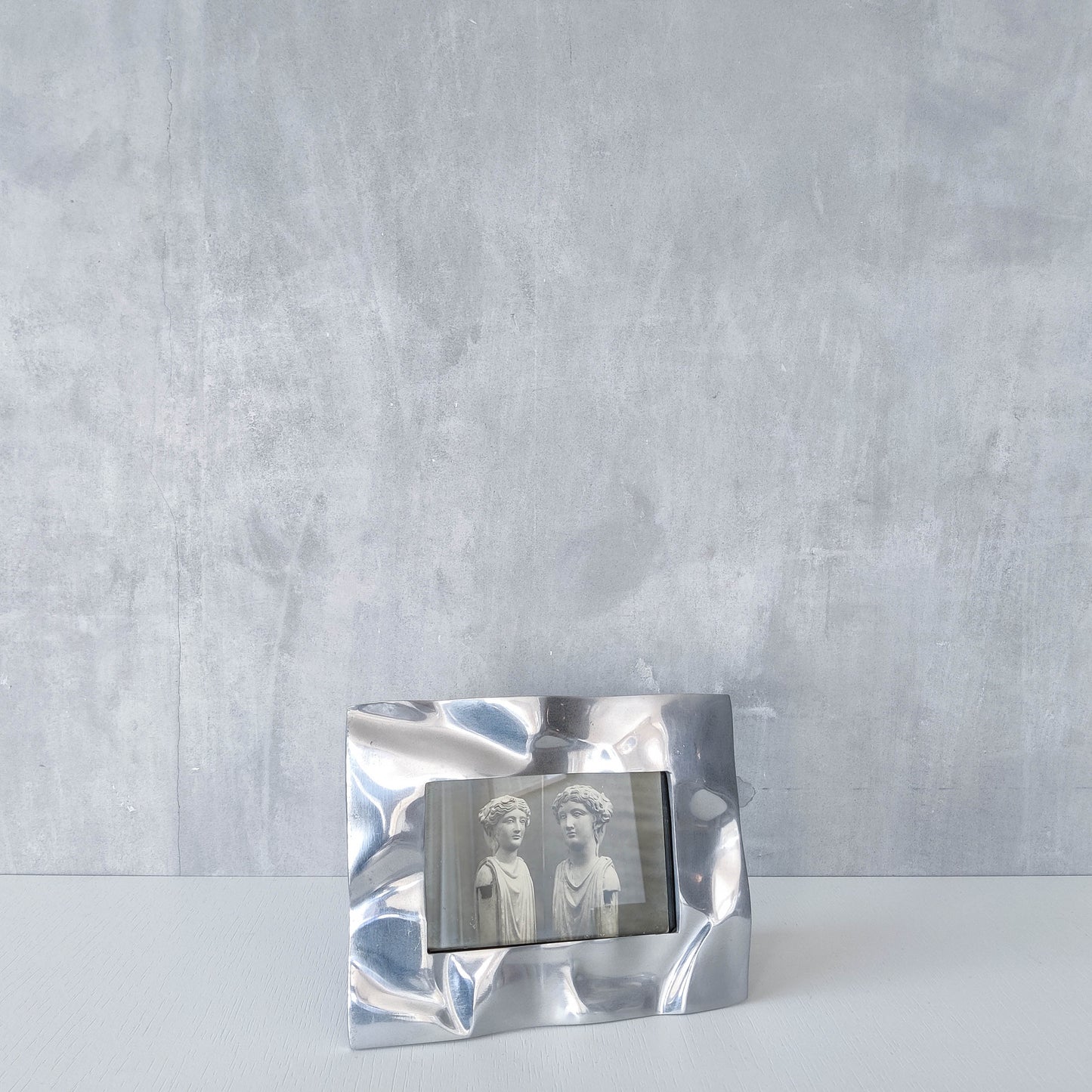 Vintage 1990s chunky cast aluminium crumpled trompe l'oeil photo frame