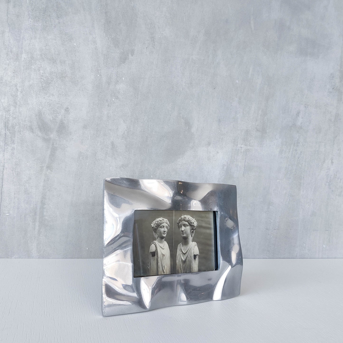 Vintage 1990s chunky cast aluminium crumpled trompe l'oeil photo frame