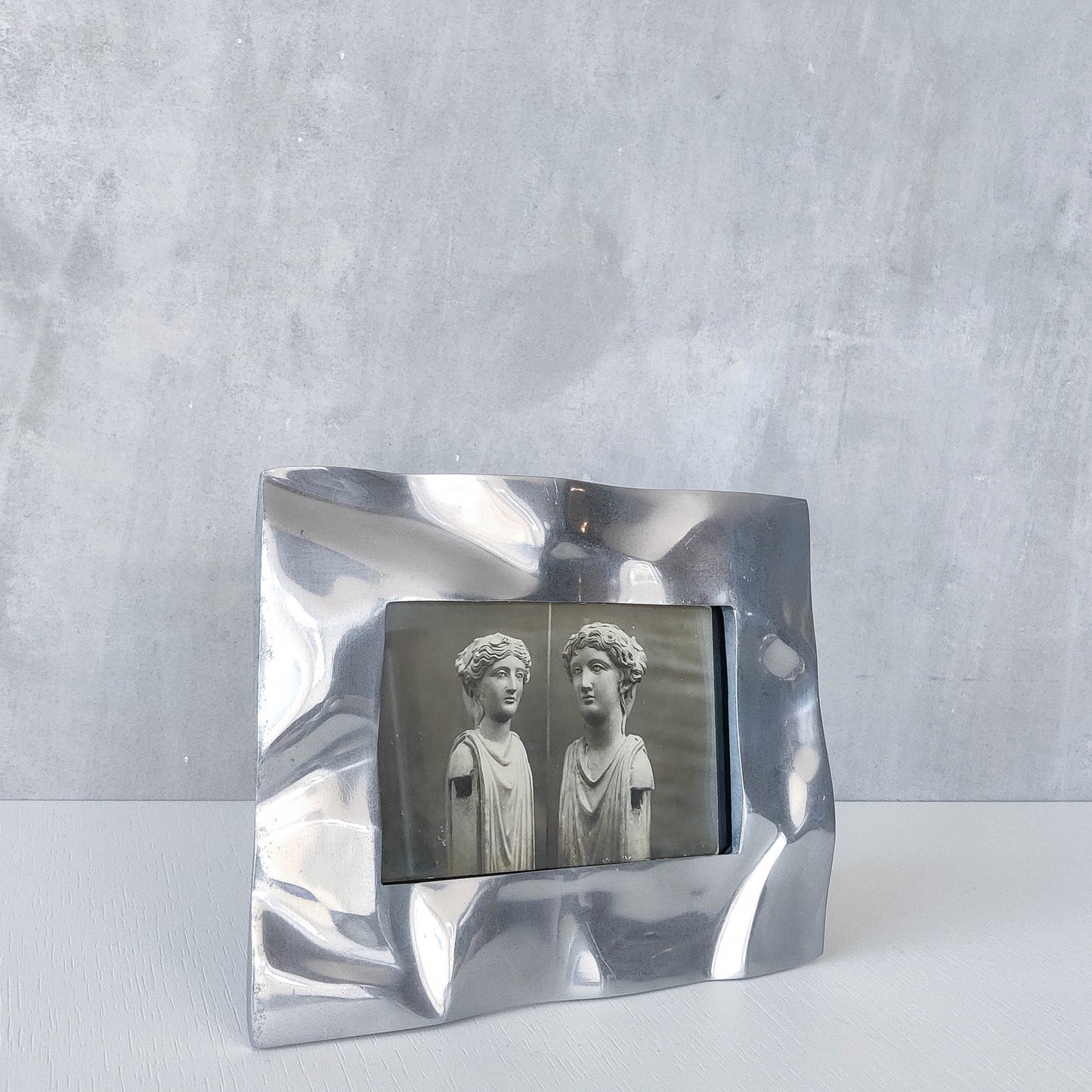 Vintage 1990s chunky cast aluminium crumpled trompe l'oeil photo frame