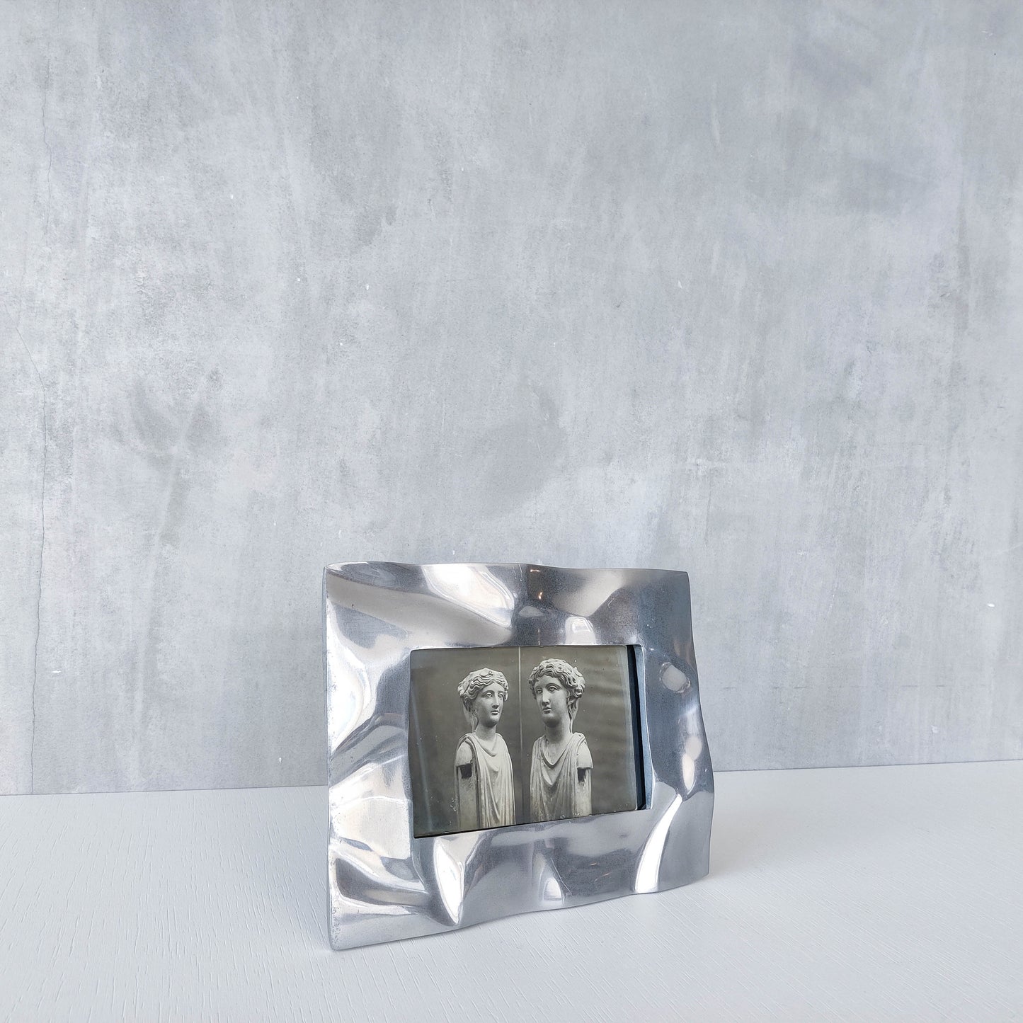 Vintage 1990s chunky cast aluminium crumpled trompe l'oeil photo frame