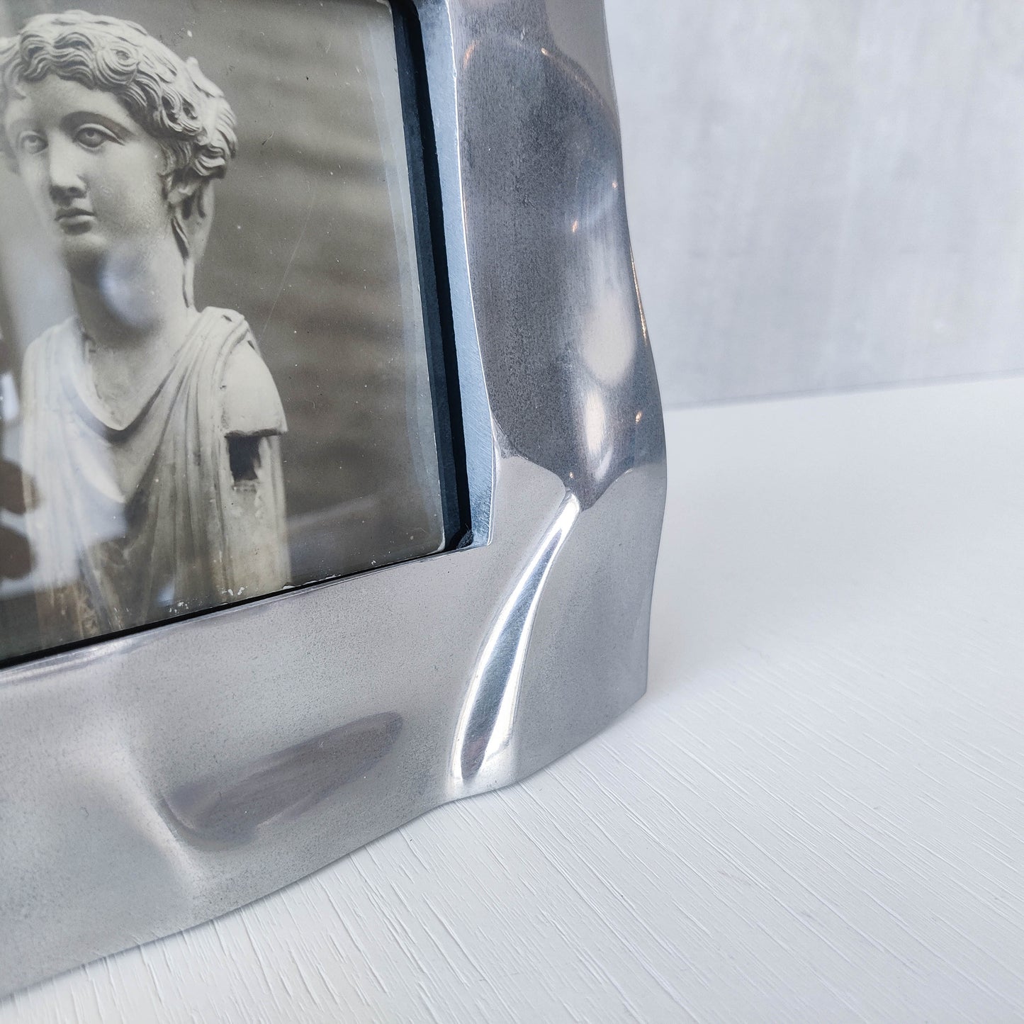 Vintage 1990s chunky cast aluminium crumpled trompe l'oeil photo frame