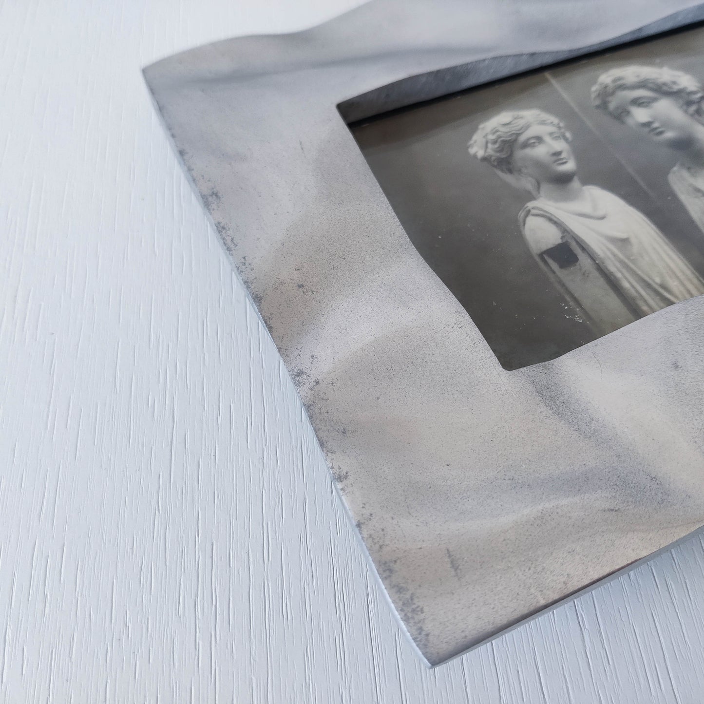 Vintage 1990s chunky cast aluminium crumpled trompe l'oeil photo frame