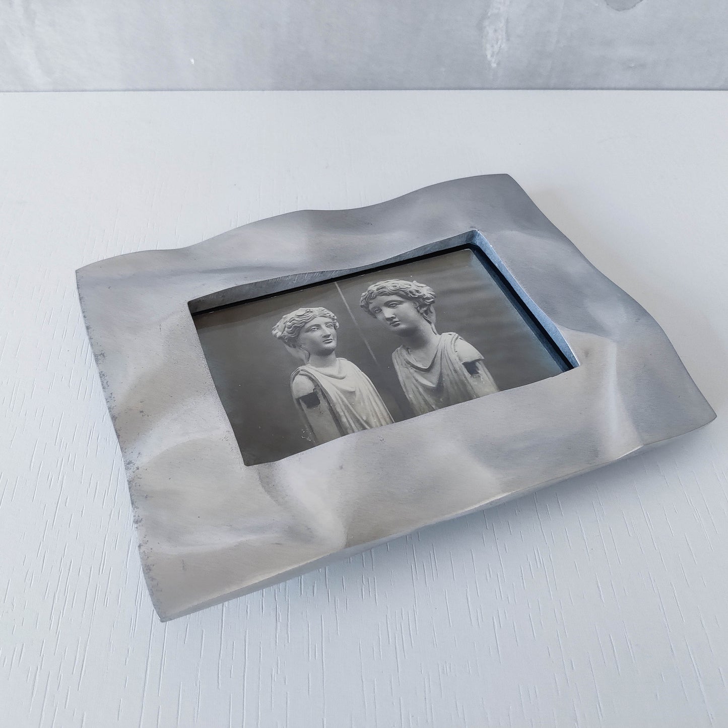 Vintage 1990s chunky cast aluminium crumpled trompe l'oeil photo frame