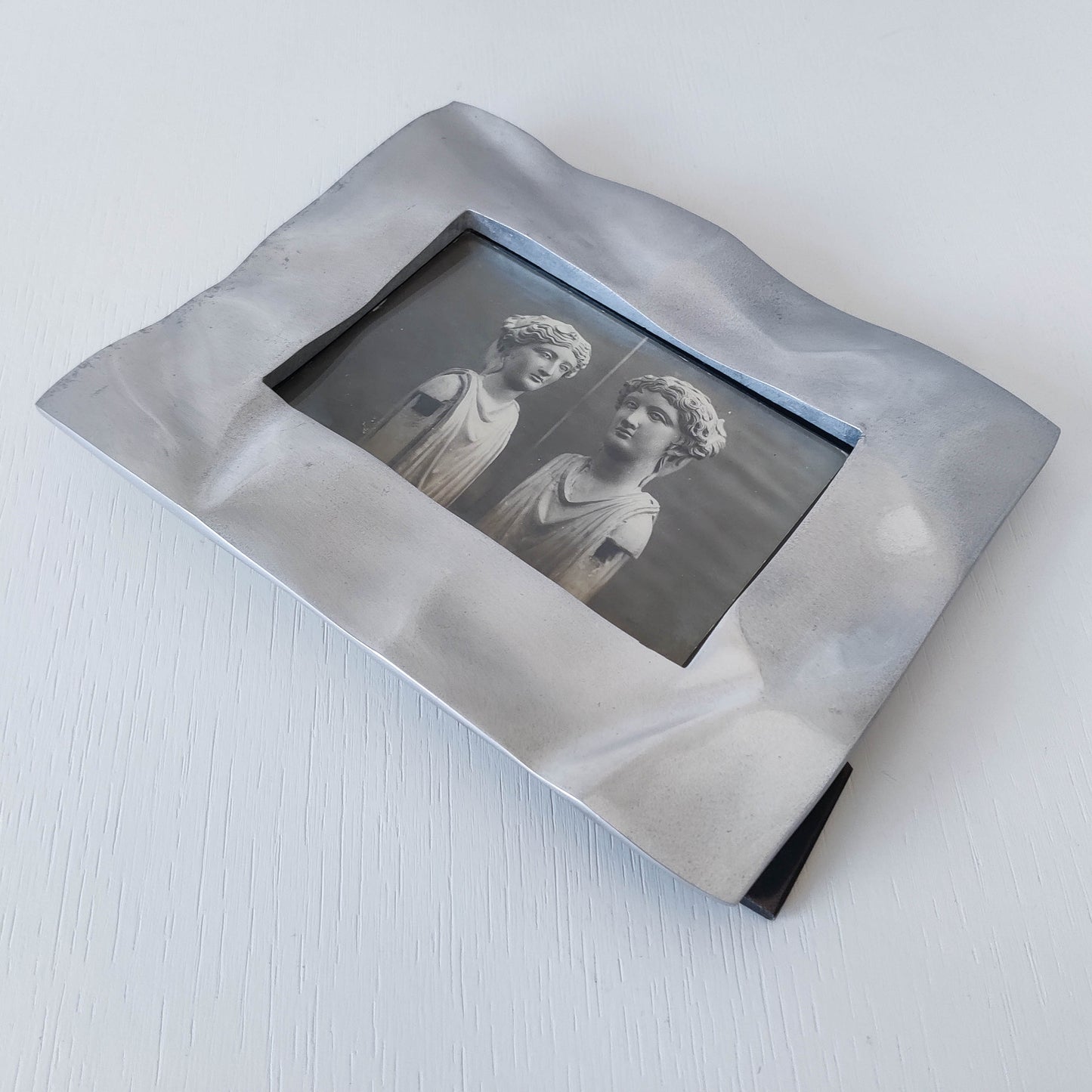 Vintage 1990s chunky cast aluminium crumpled trompe l'oeil photo frame