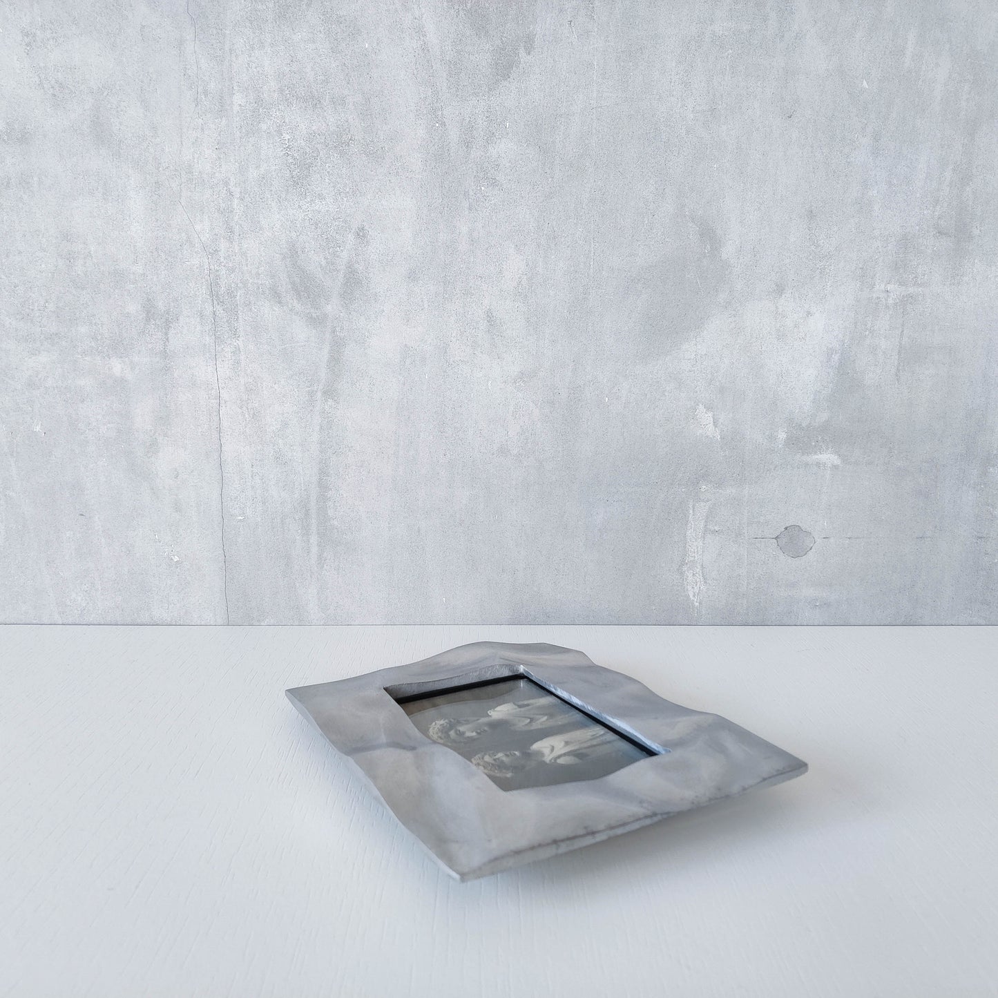 Vintage 1990s chunky cast aluminium crumpled trompe l'oeil photo frame