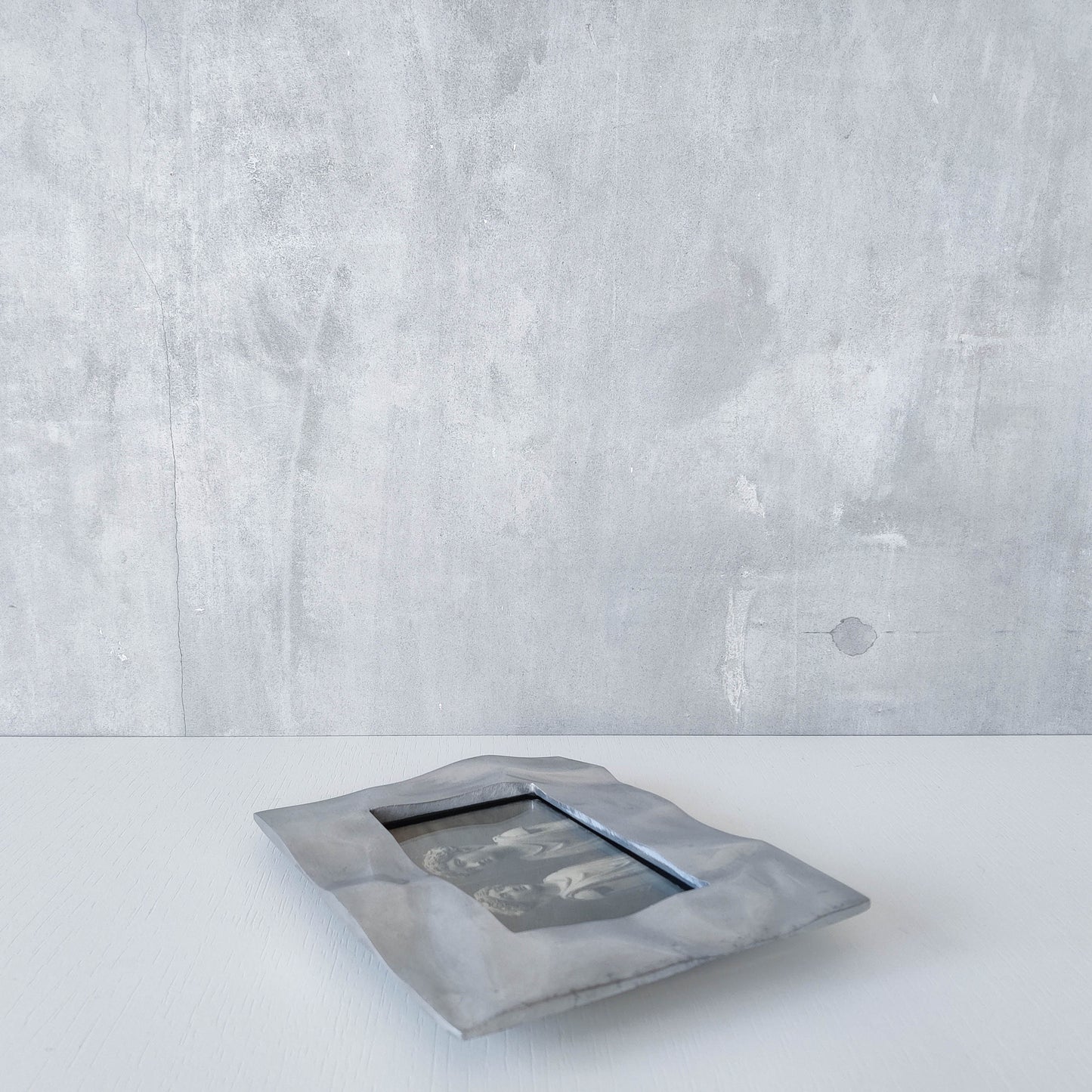 Vintage 1990s chunky cast aluminium crumpled trompe l'oeil photo frame