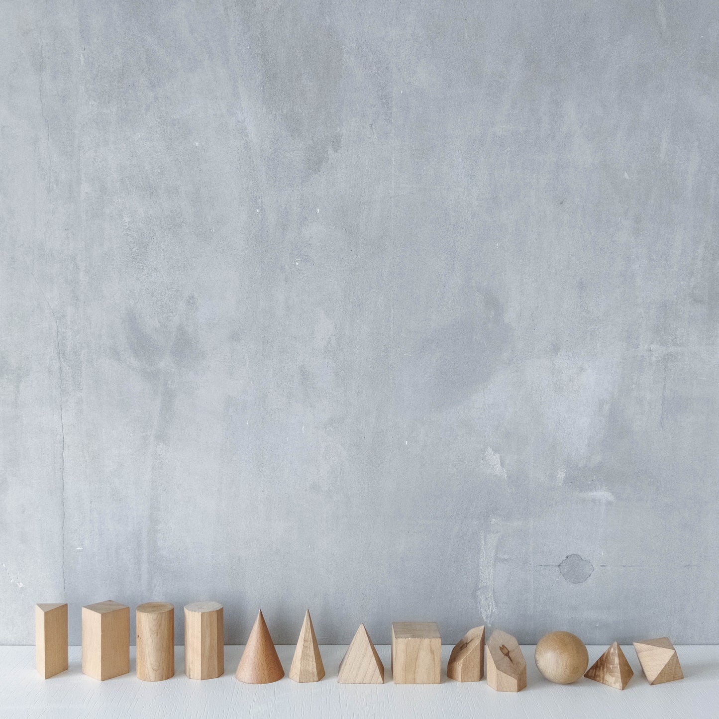 Vintage set wooden teaching drawing models geometric solids 13 piece