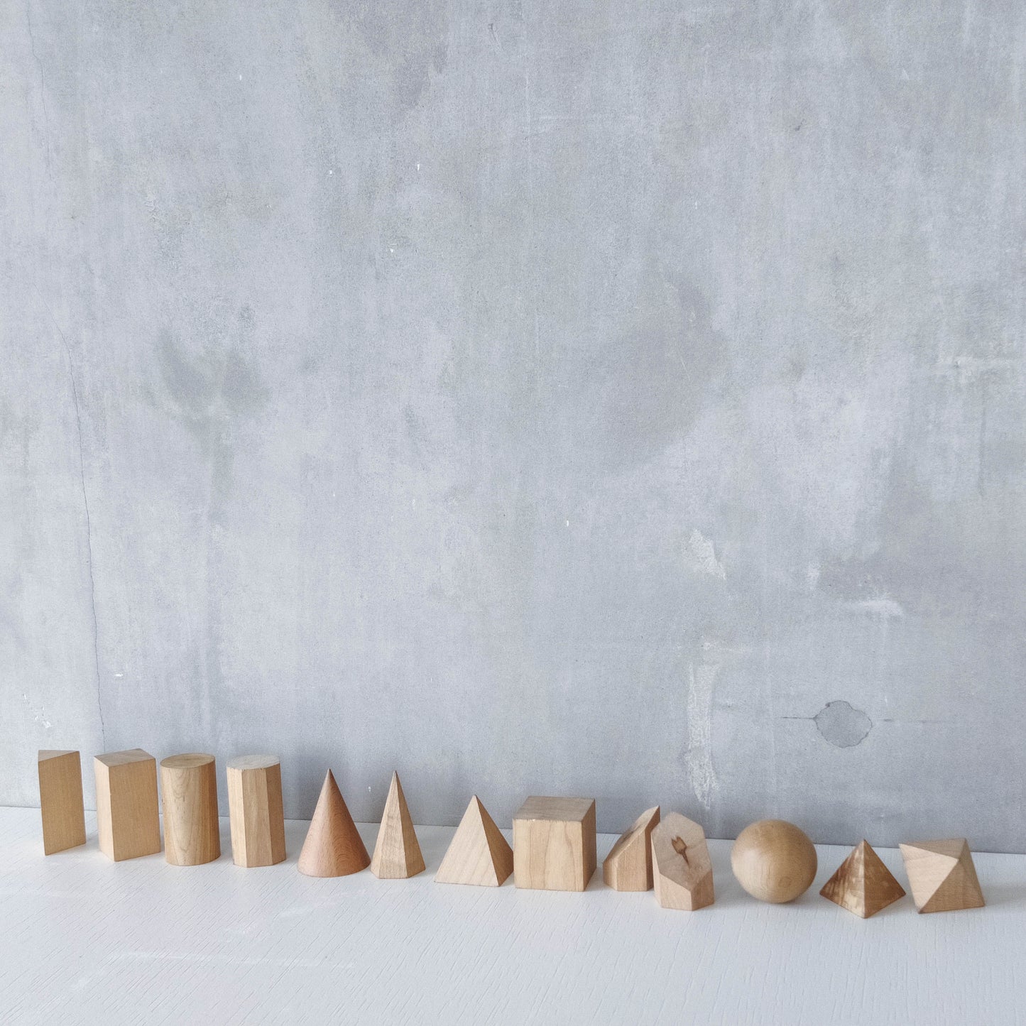 Vintage set wooden teaching drawing models geometric solids 13 piece