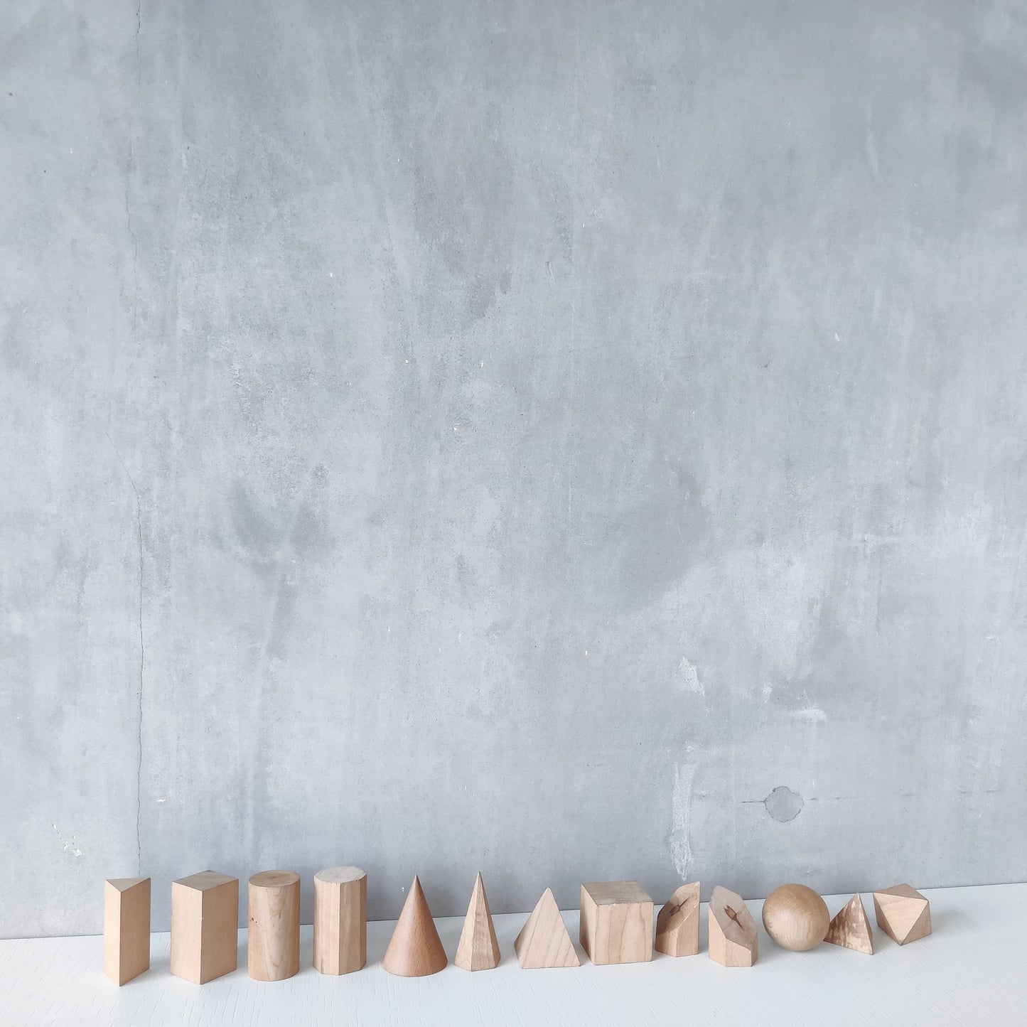 Vintage set wooden teaching drawing models geometric solids 13 piece