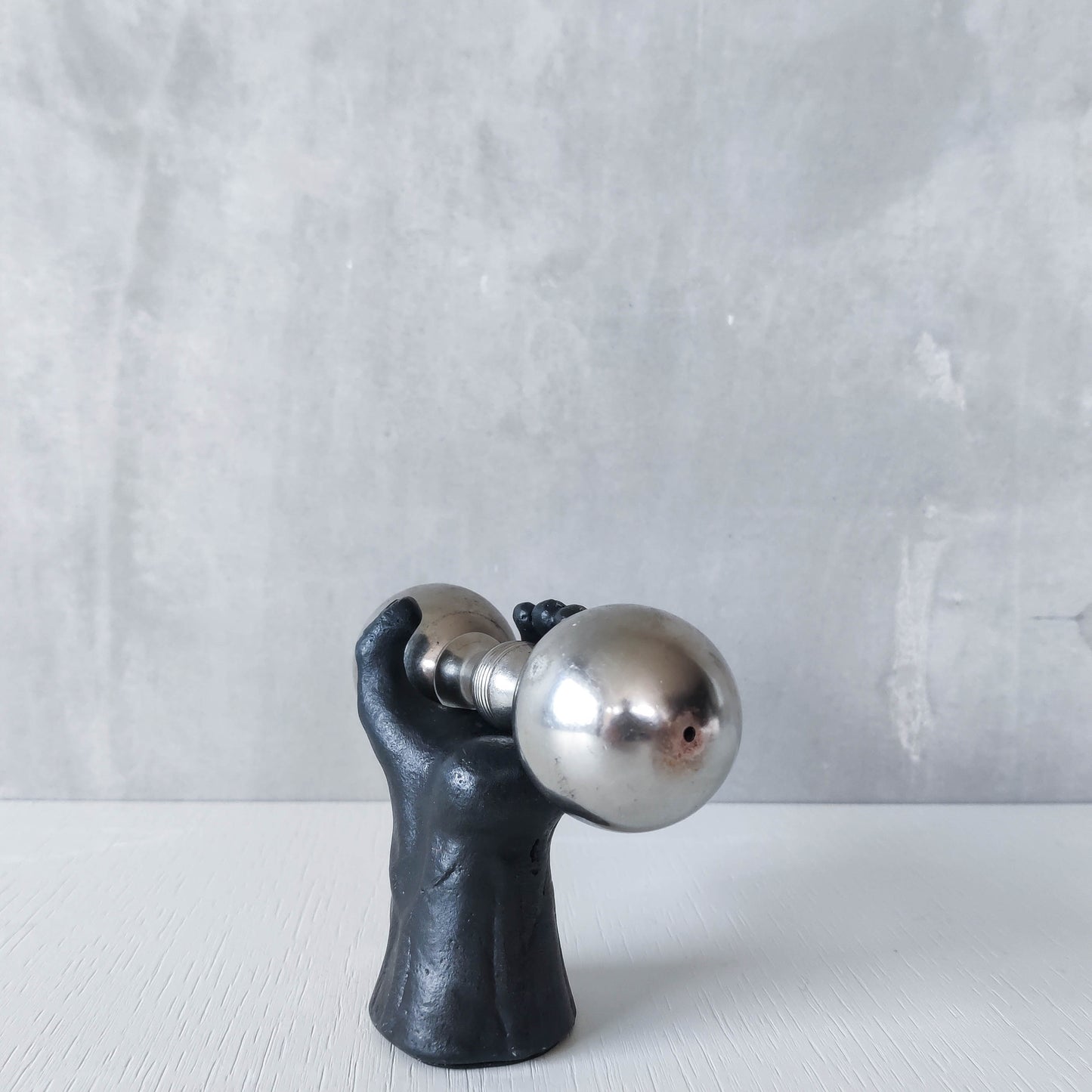 Vintage whimsical pop art Michael Aram salt & pepper shaker metal barbell hand