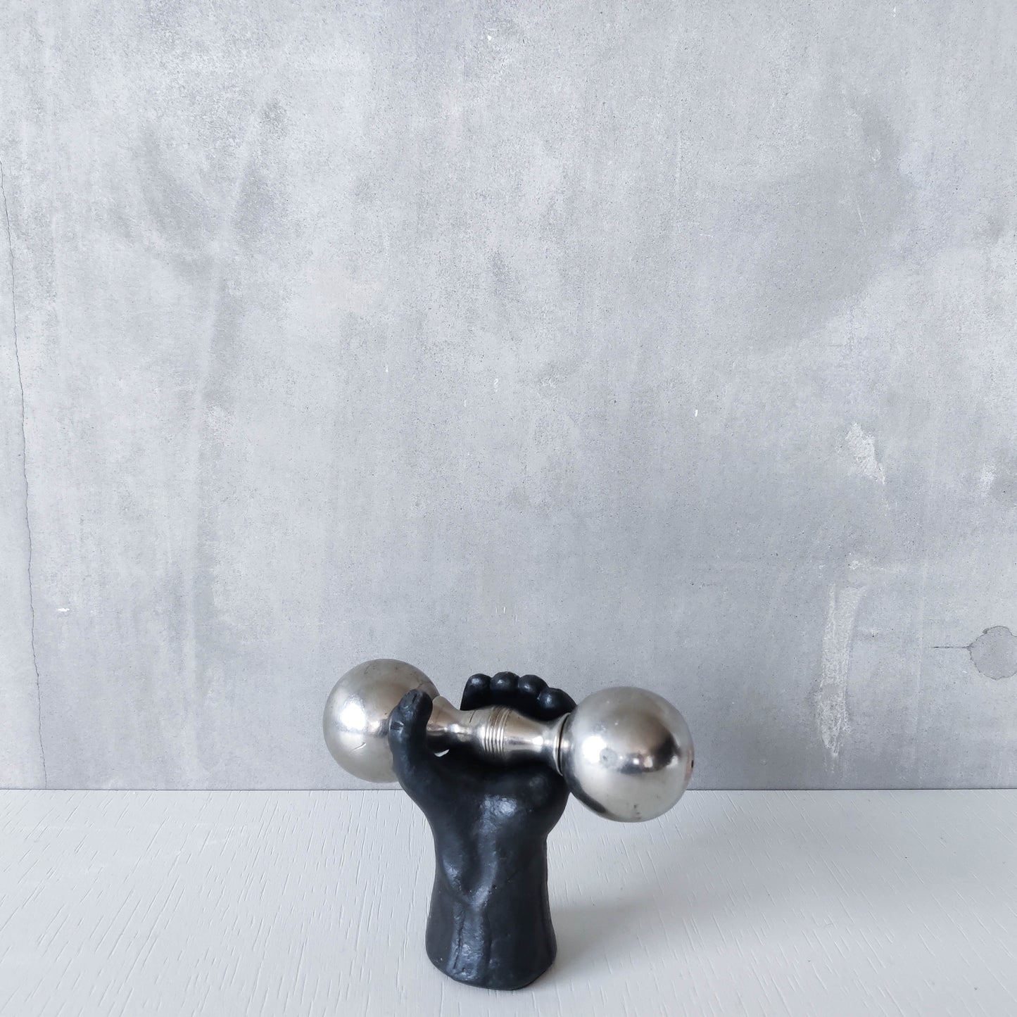 Vintage whimsical pop art Michael Aram salt & pepper shaker metal barbell hand