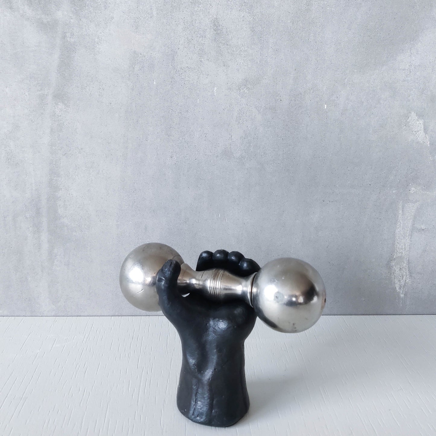 Vintage whimsical pop art Michael Aram salt & pepper shaker metal barbell hand