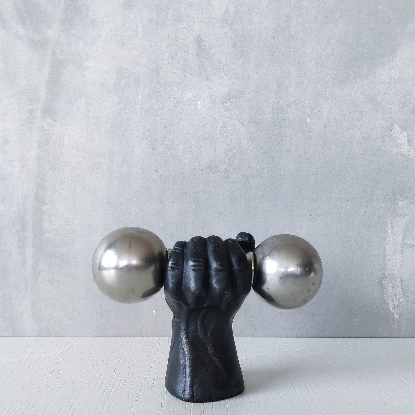 Vintage whimsical pop art Michael Aram salt & pepper shaker metal barbell hand