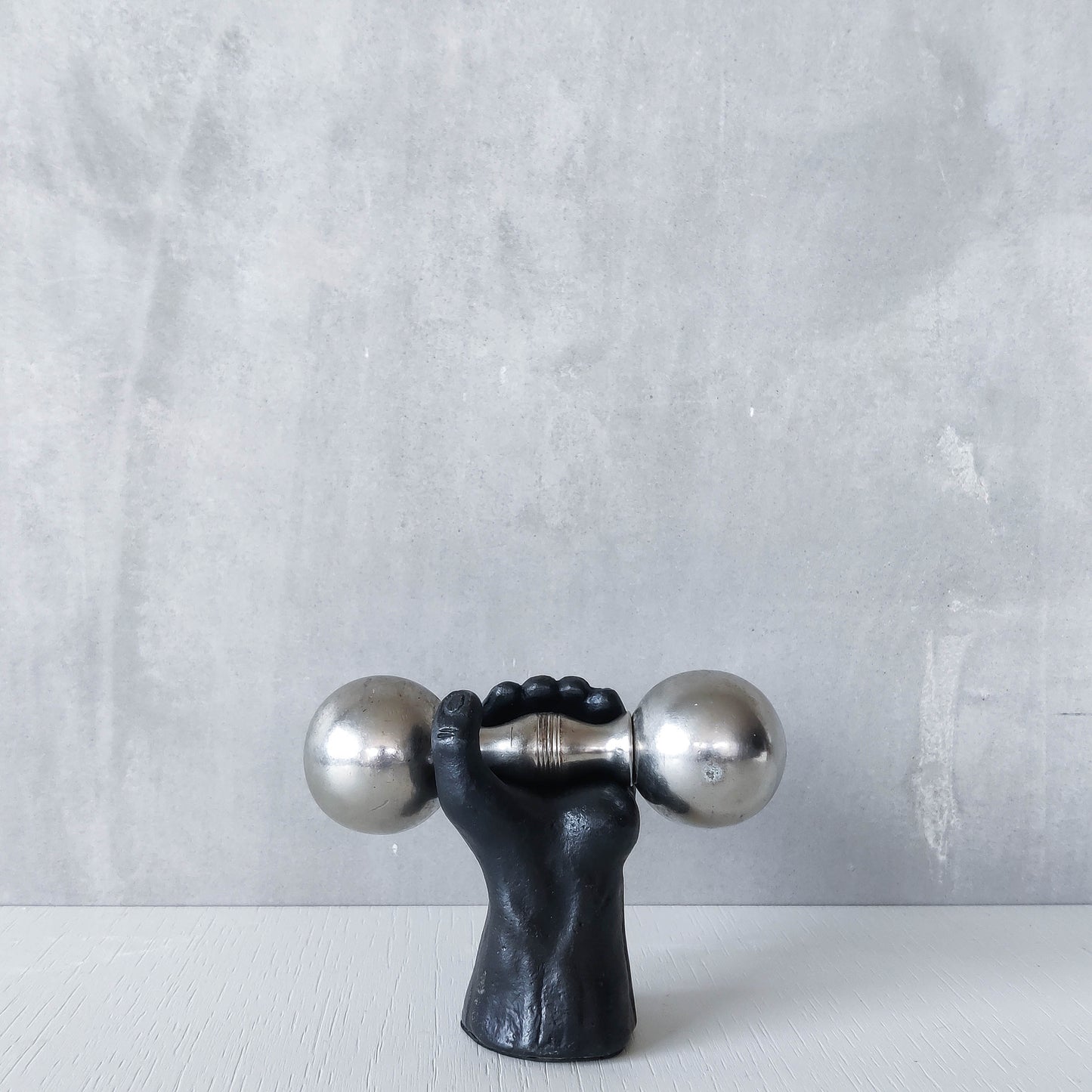 Vintage whimsical pop art Michael Aram salt & pepper shaker metal barbell hand