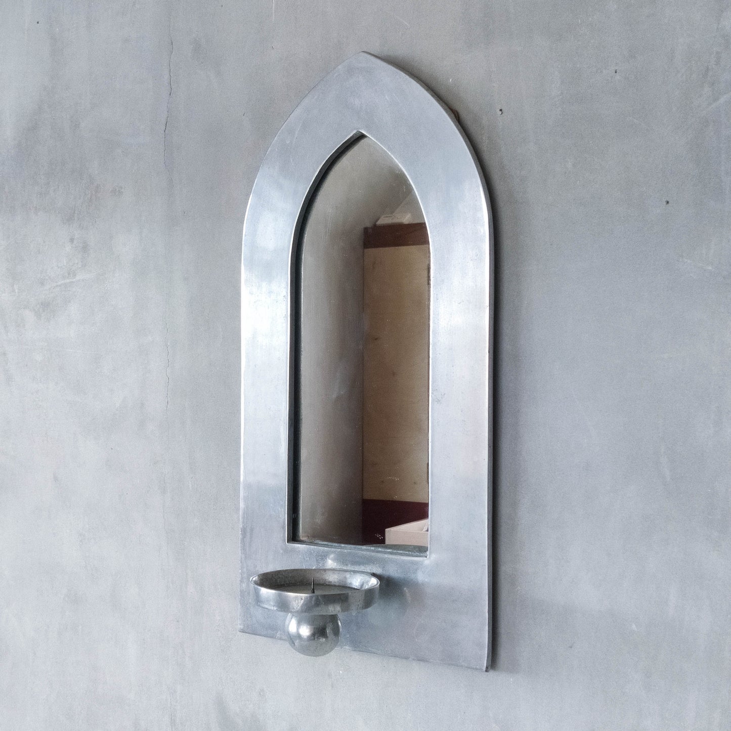 Vintage 1990s chunky cast aluminium arched mirror candle sconce