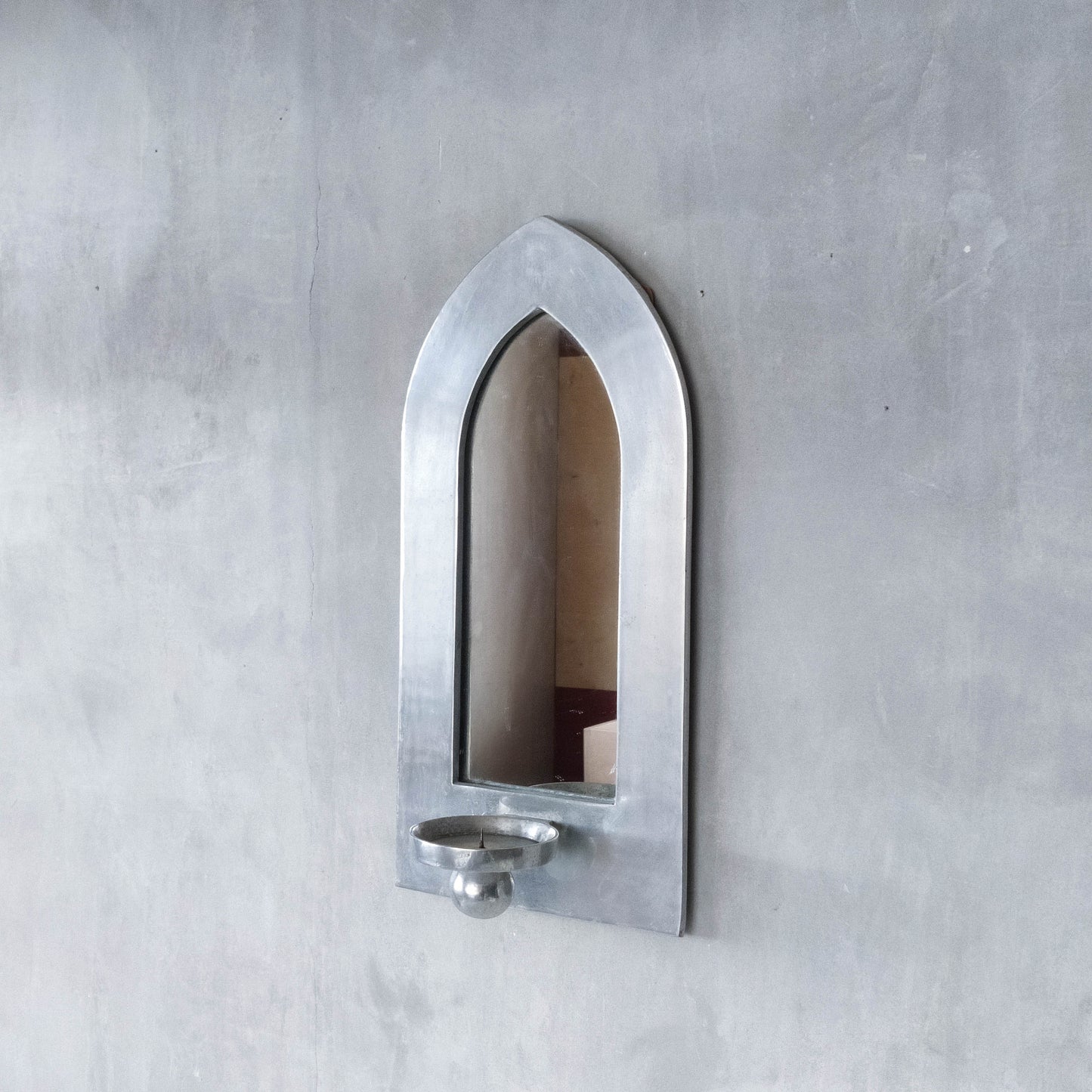 Vintage 1990s chunky cast aluminium arched mirror candle sconce