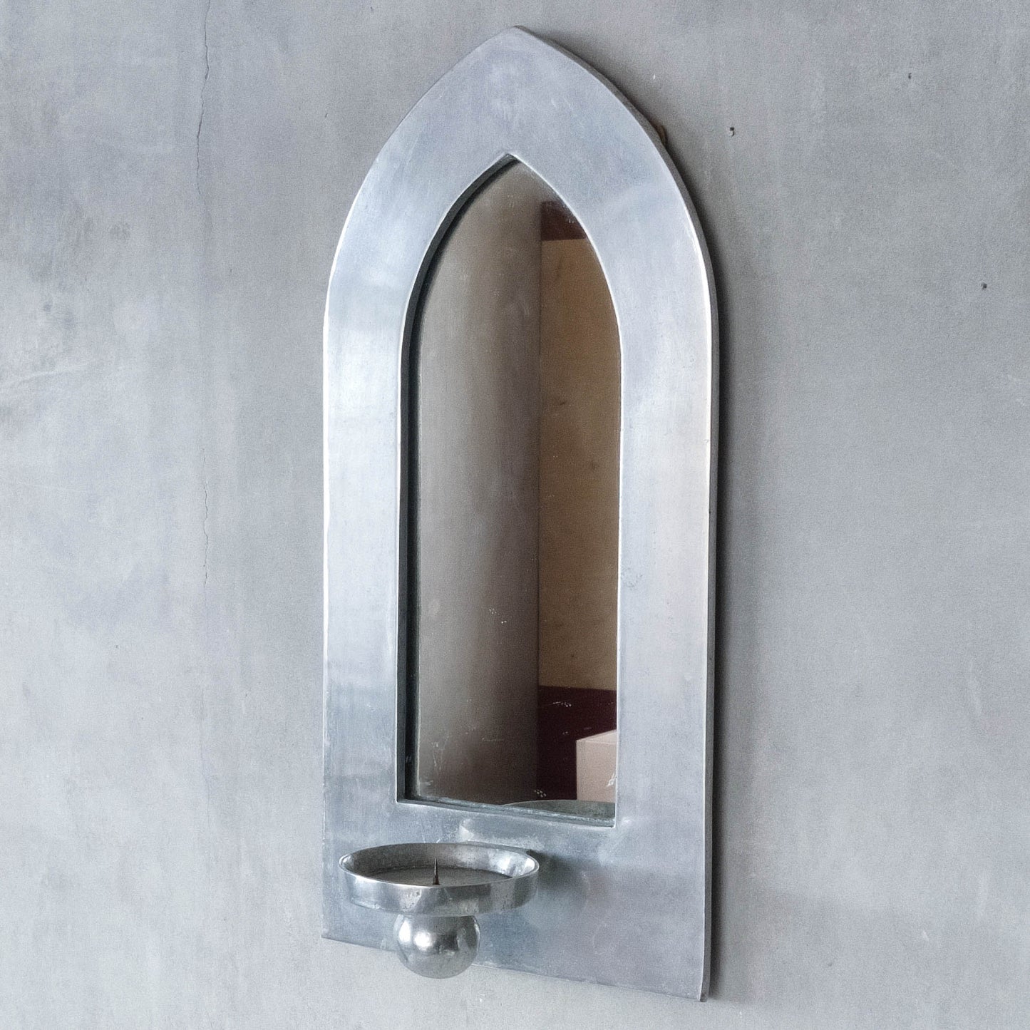 Vintage 1990s chunky cast aluminium arched mirror candle sconce
