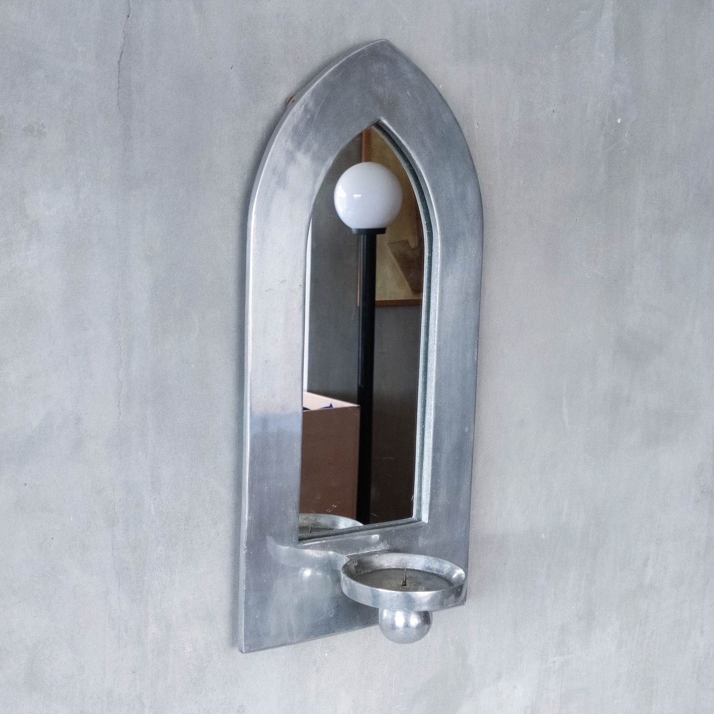 Vintage 1990s chunky cast aluminium arched mirror candle sconce