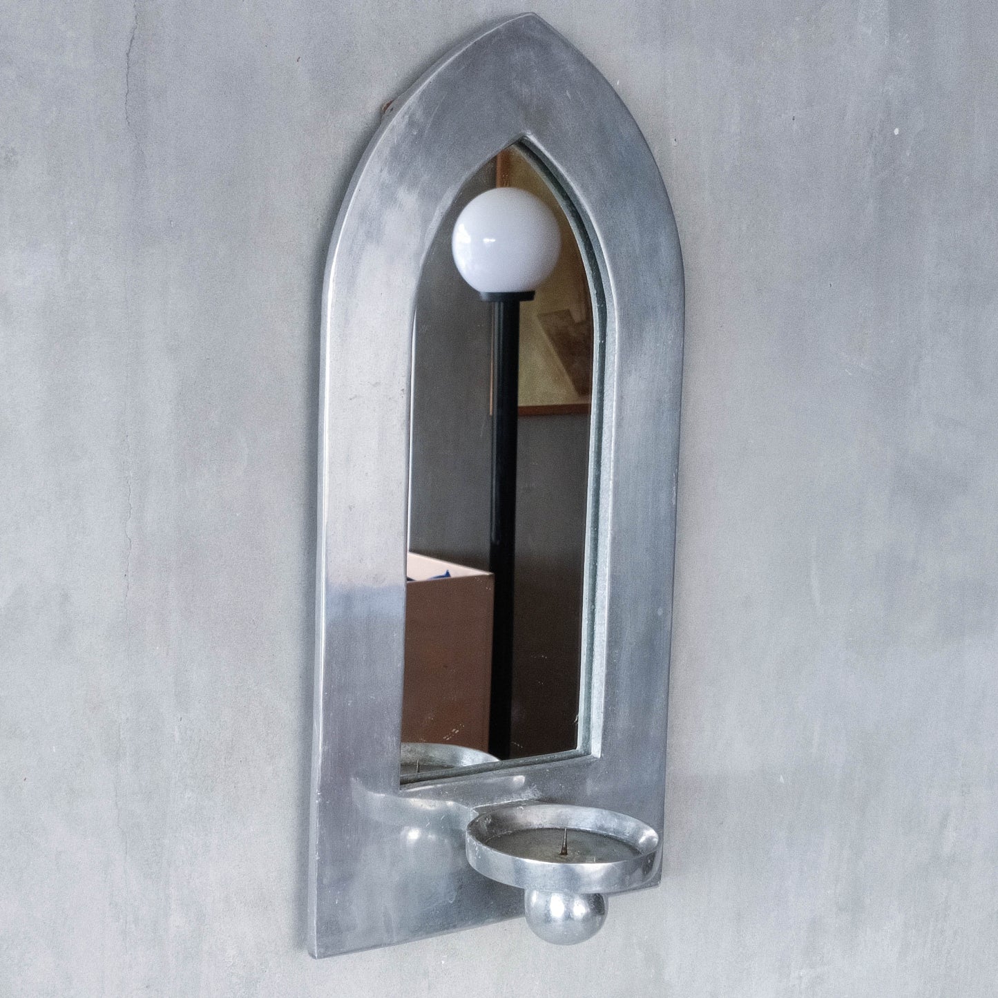 Vintage 1990s chunky cast aluminium arched mirror candle sconce