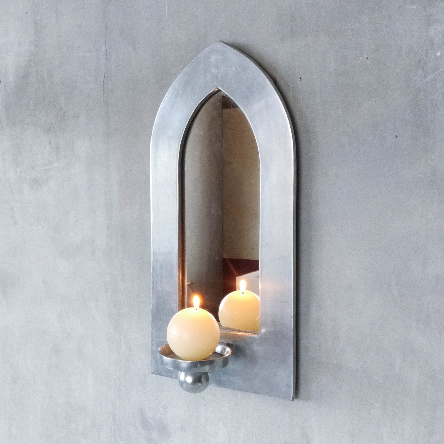 Vintage 1990s chunky cast aluminium arched mirror candle sconce