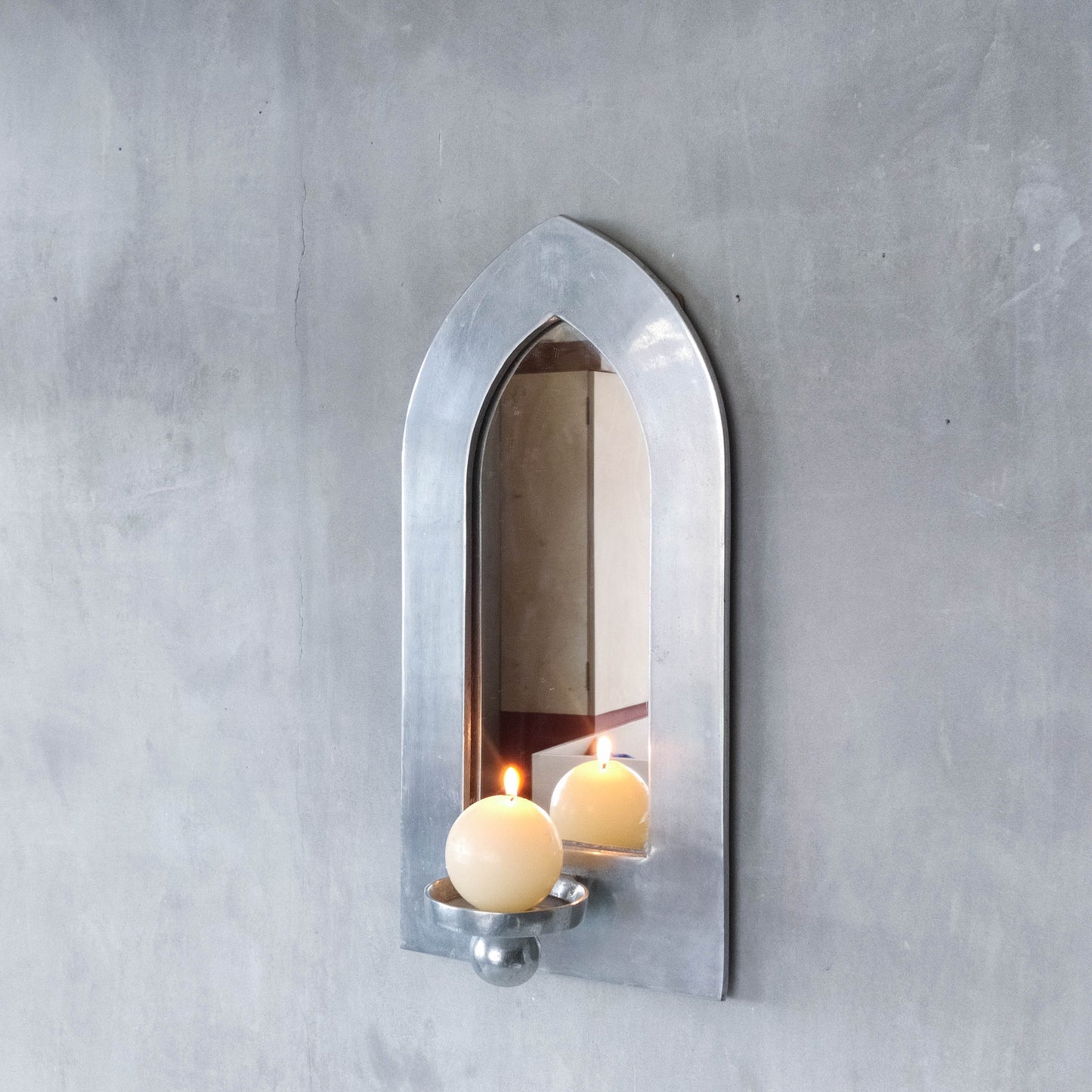 Vintage 1990s chunky cast aluminium arched mirror candle sconce