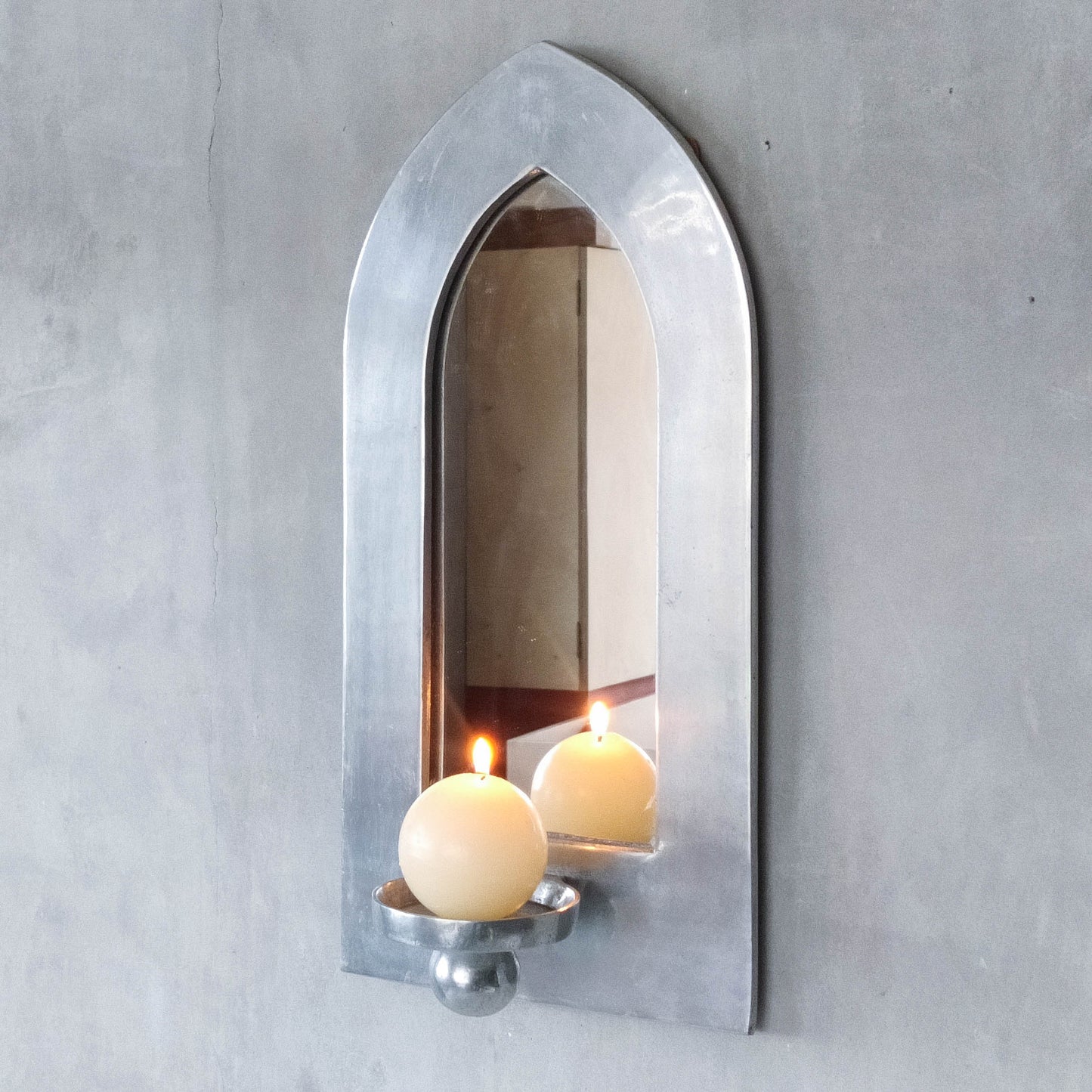 Vintage 1990s chunky cast aluminium arched mirror candle sconce