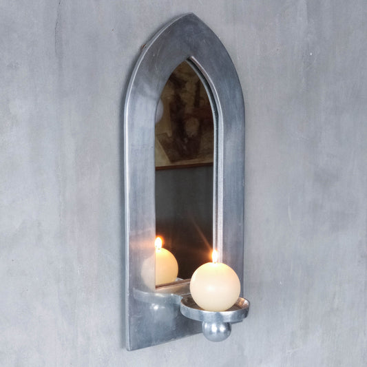 Vintage 1990s chunky cast aluminium arched mirror candle sconce