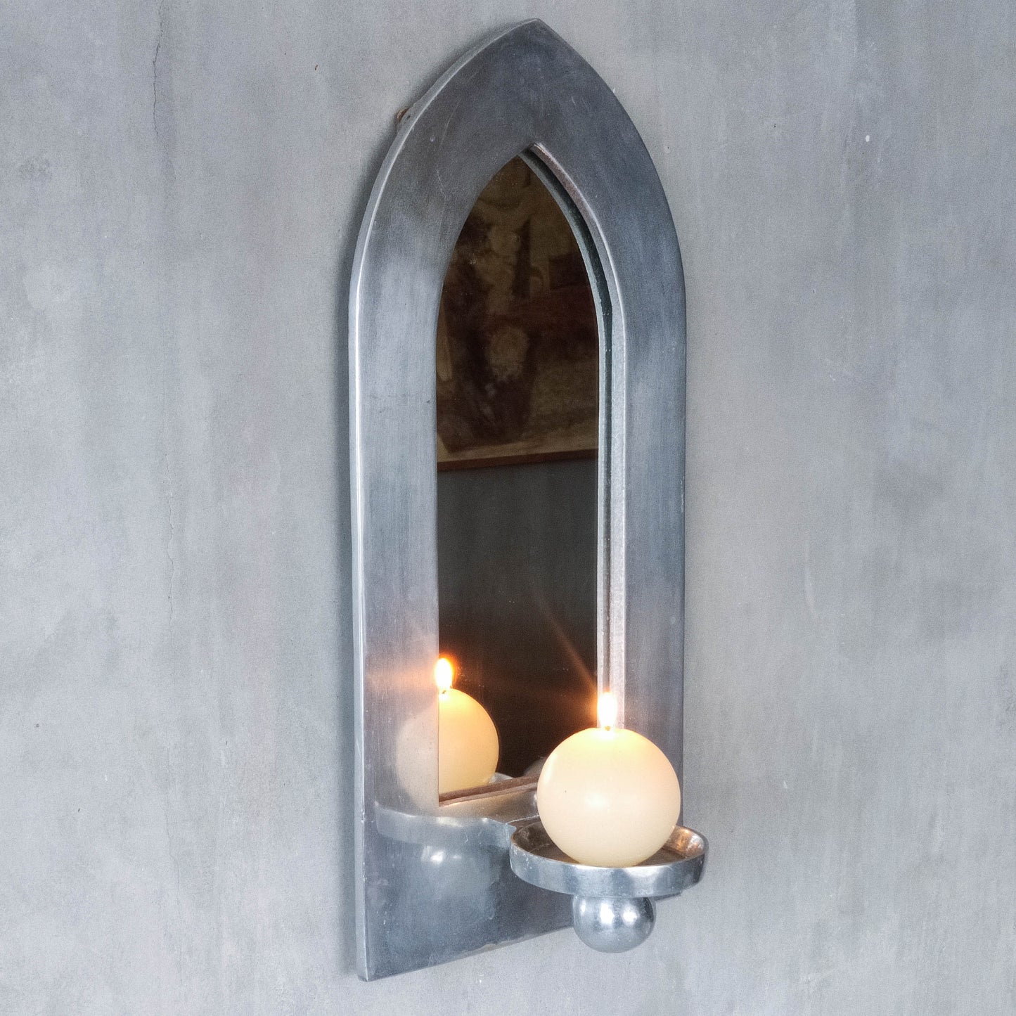 Vintage 1990s chunky cast aluminium arched mirror candle sconce
