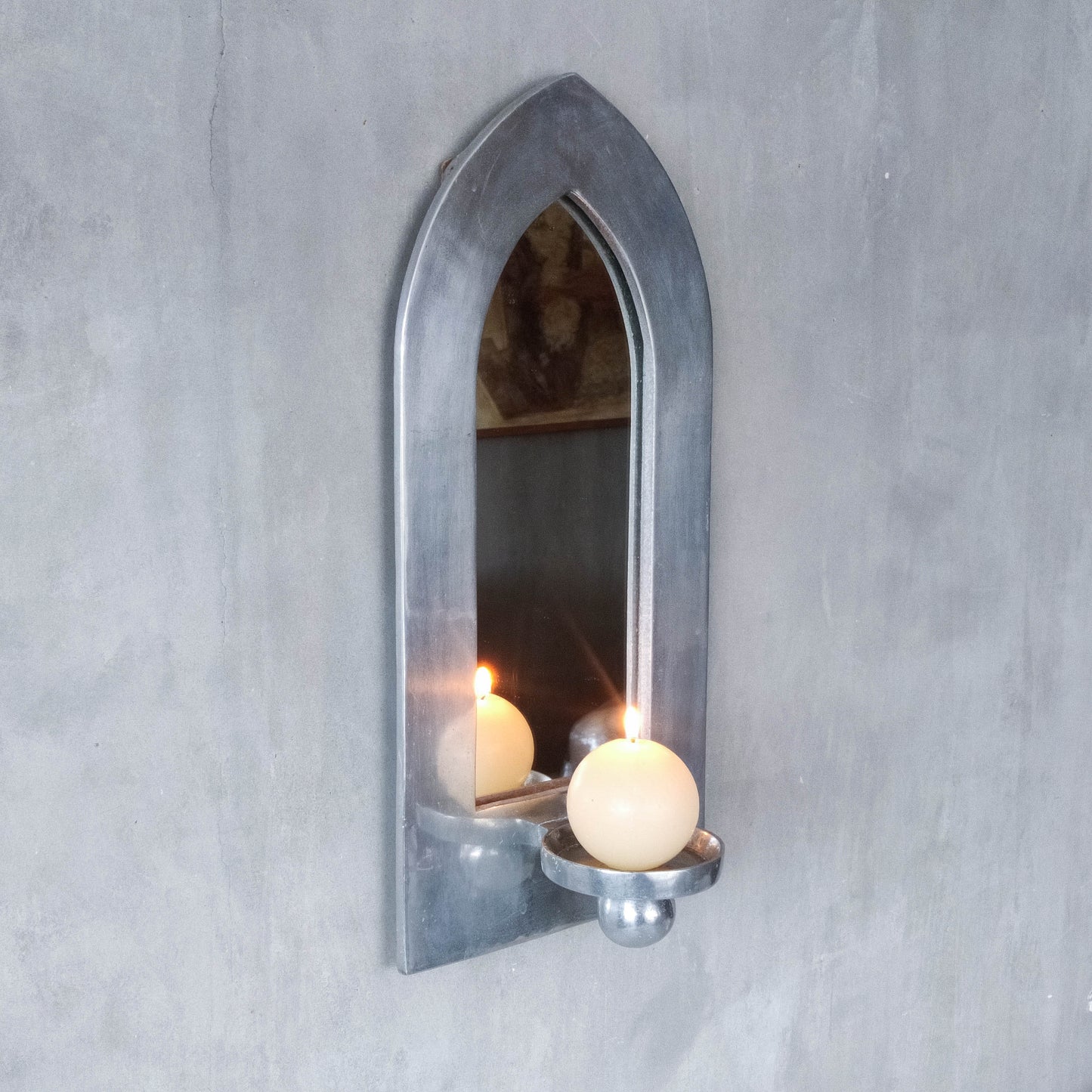 Vintage 1990s chunky cast aluminium arched mirror candle sconce
