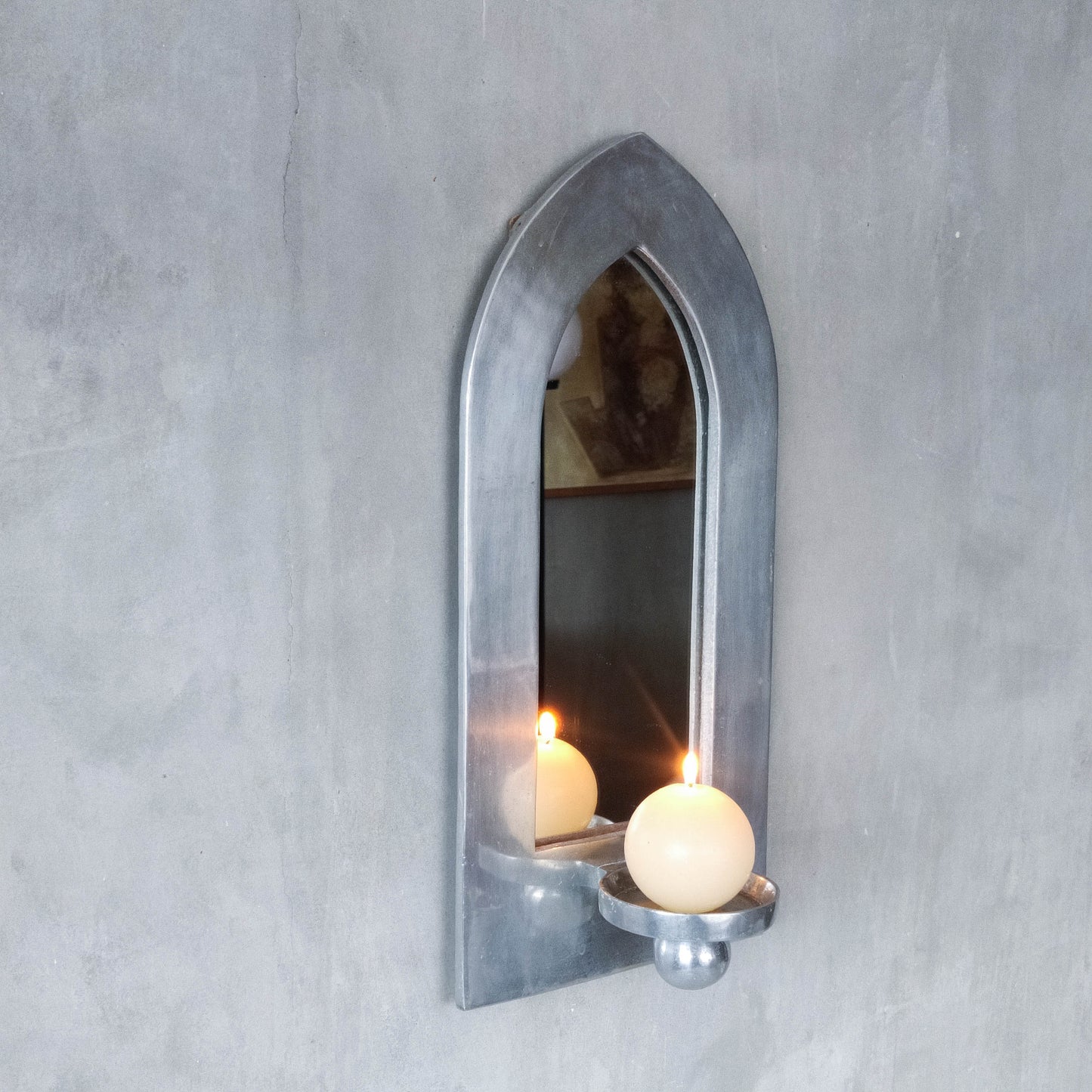 Vintage 1990s chunky cast aluminium arched mirror candle sconce