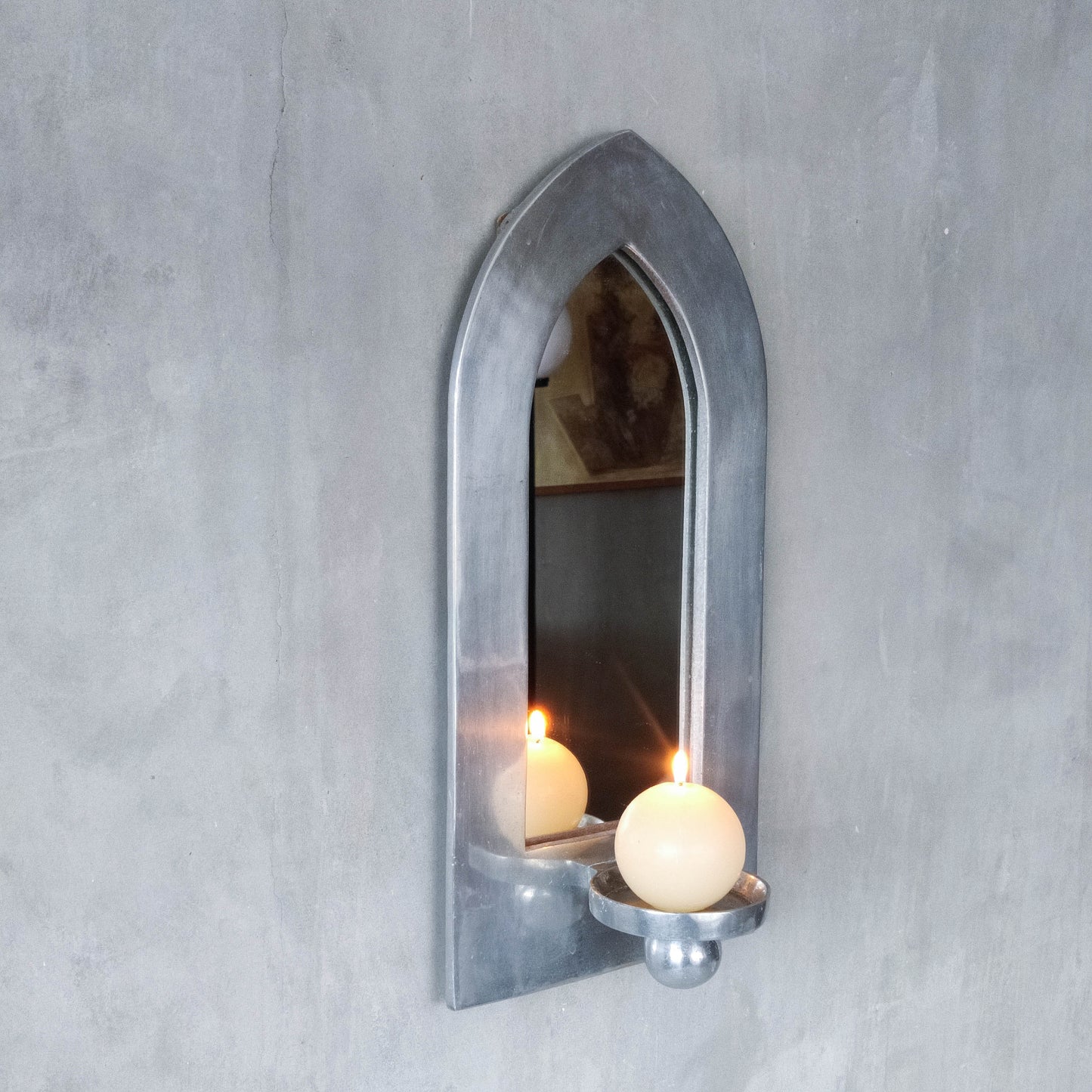 Vintage 1990s chunky cast aluminium arched mirror candle sconce